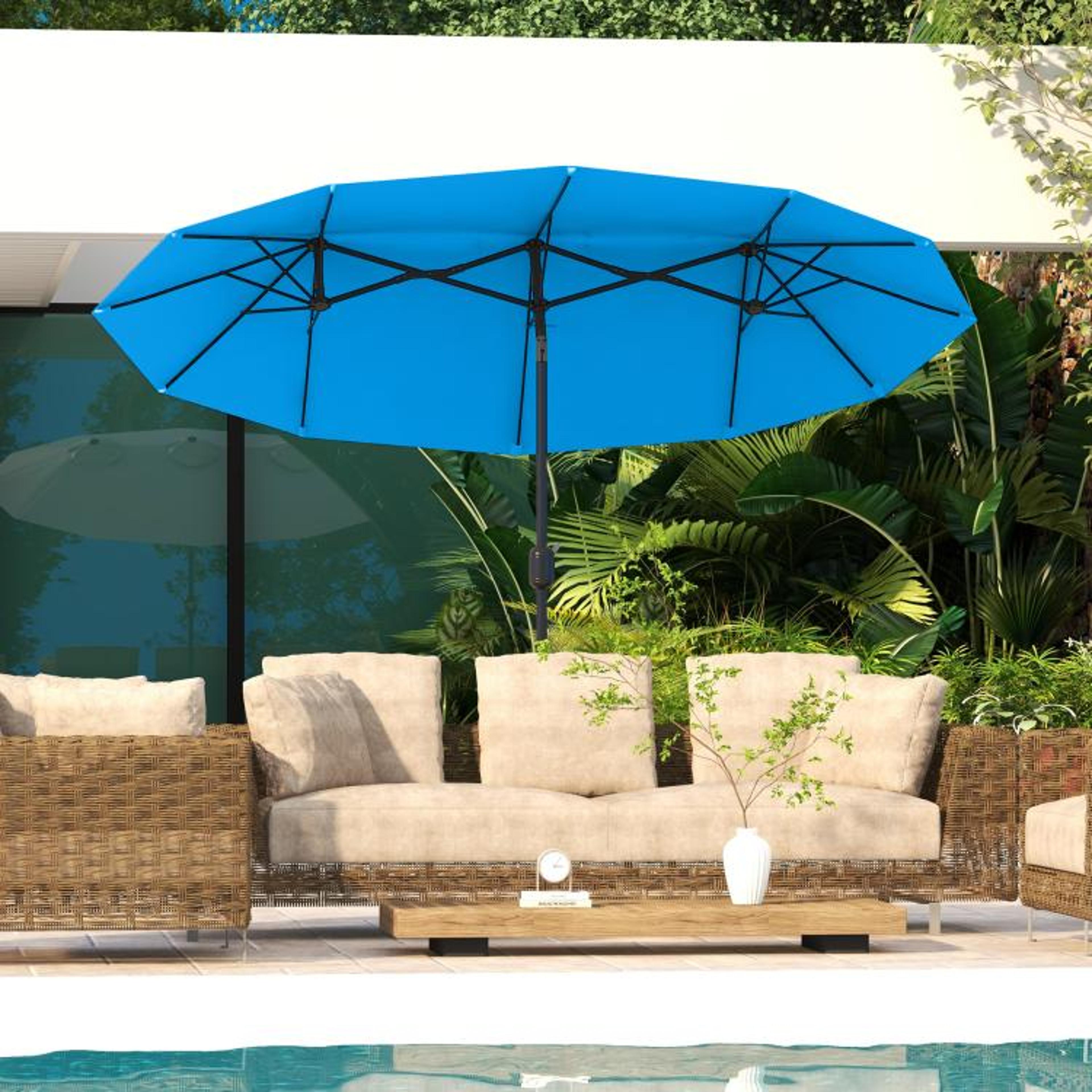 DoubleSided Patio Umbrella With PushButton Tilt And Crank  Cyan Blue 3