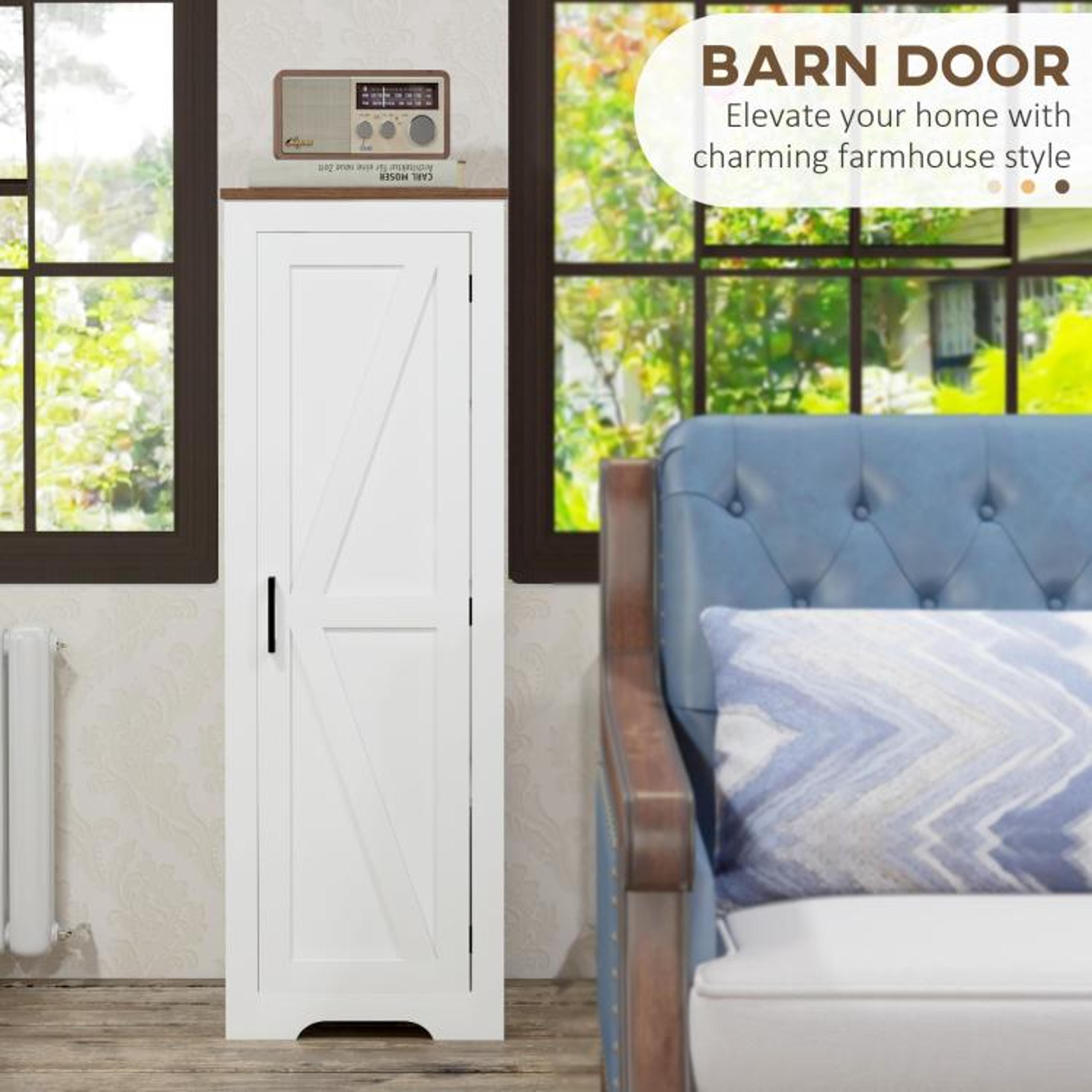 Farmhouse Storage Cabinet With Barn Door And Adjustable Shelves In White 6