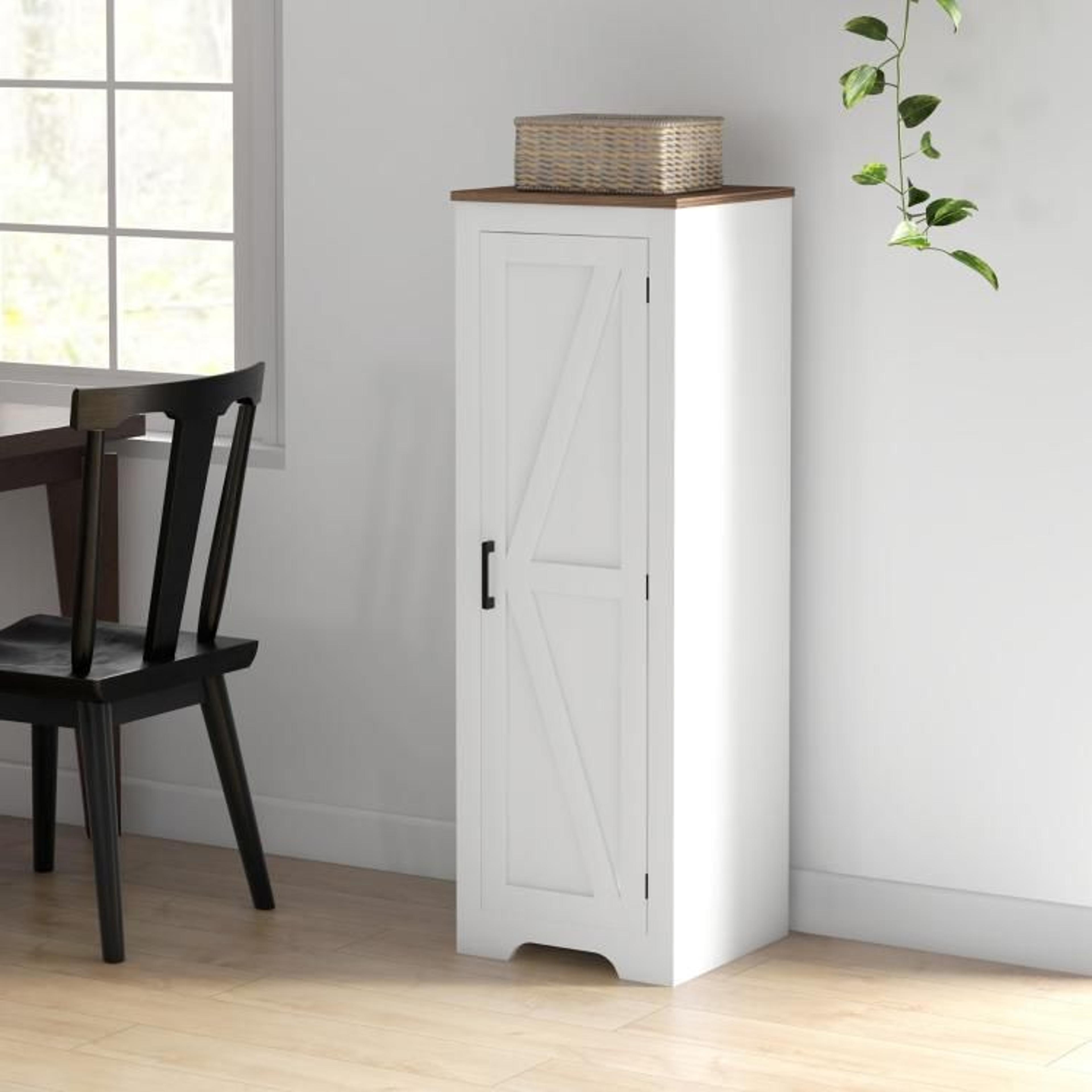 Farmhouse Storage Cabinet With Barn Door And Adjustable Shelves In White 3