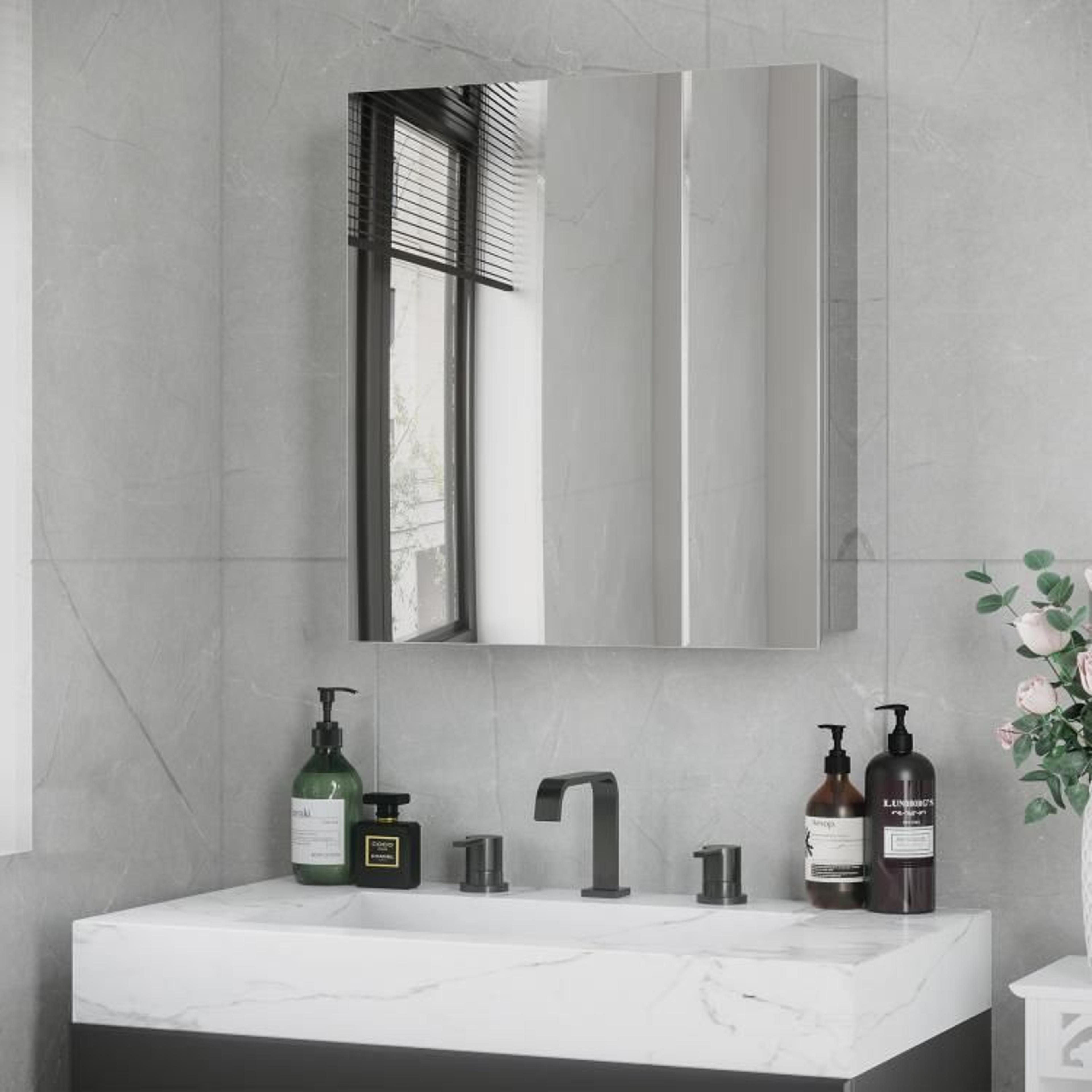 Wall Mounted Bathroom Medicine Cabinet With Mirror And Stainless Steel Shelves 2