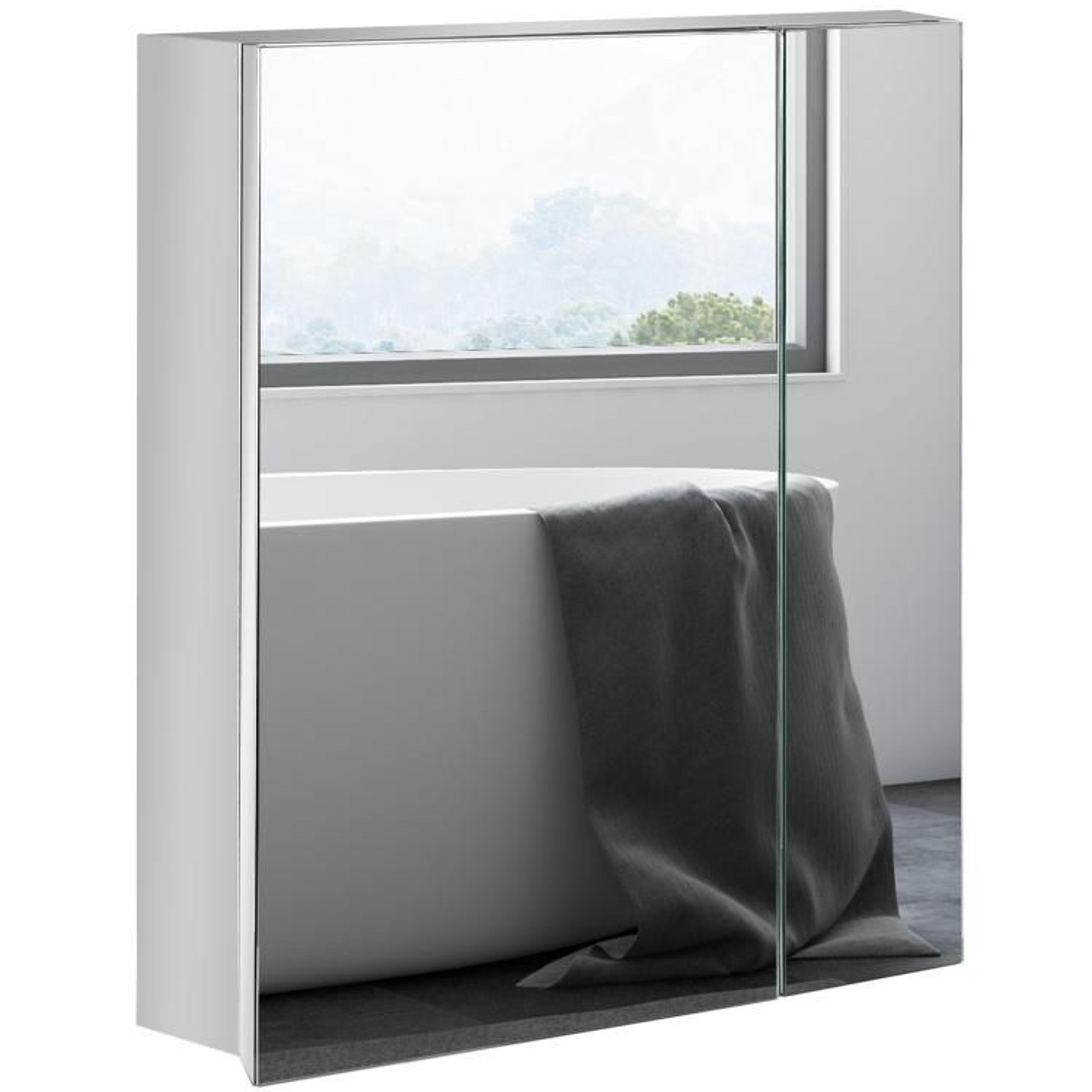 wall mounted bathroom medicine cabinet with mirror and stainless steel shelves