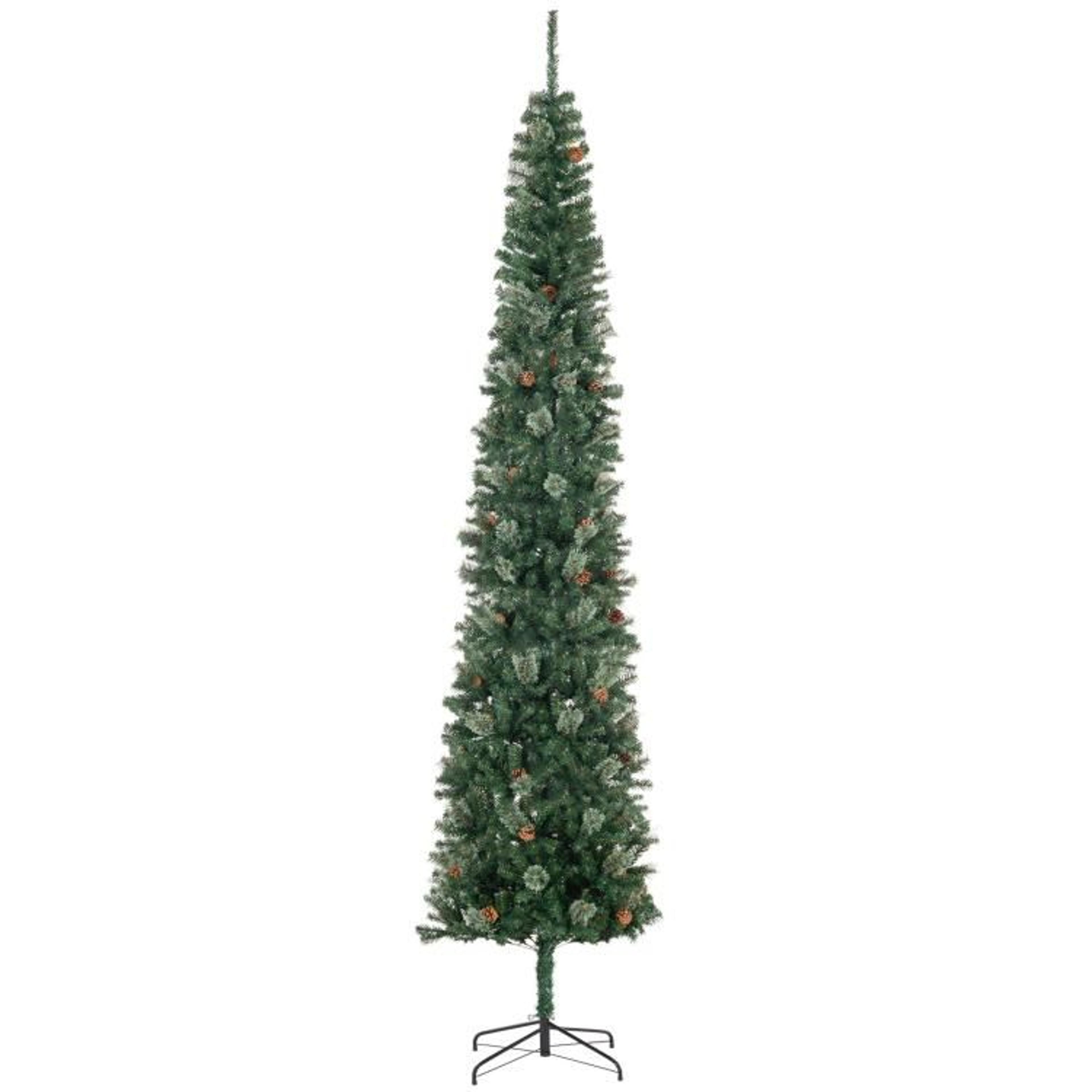 95 Ft Slim Pencil Christmas Tree With Pine Cones And Realistic Green Branches 1