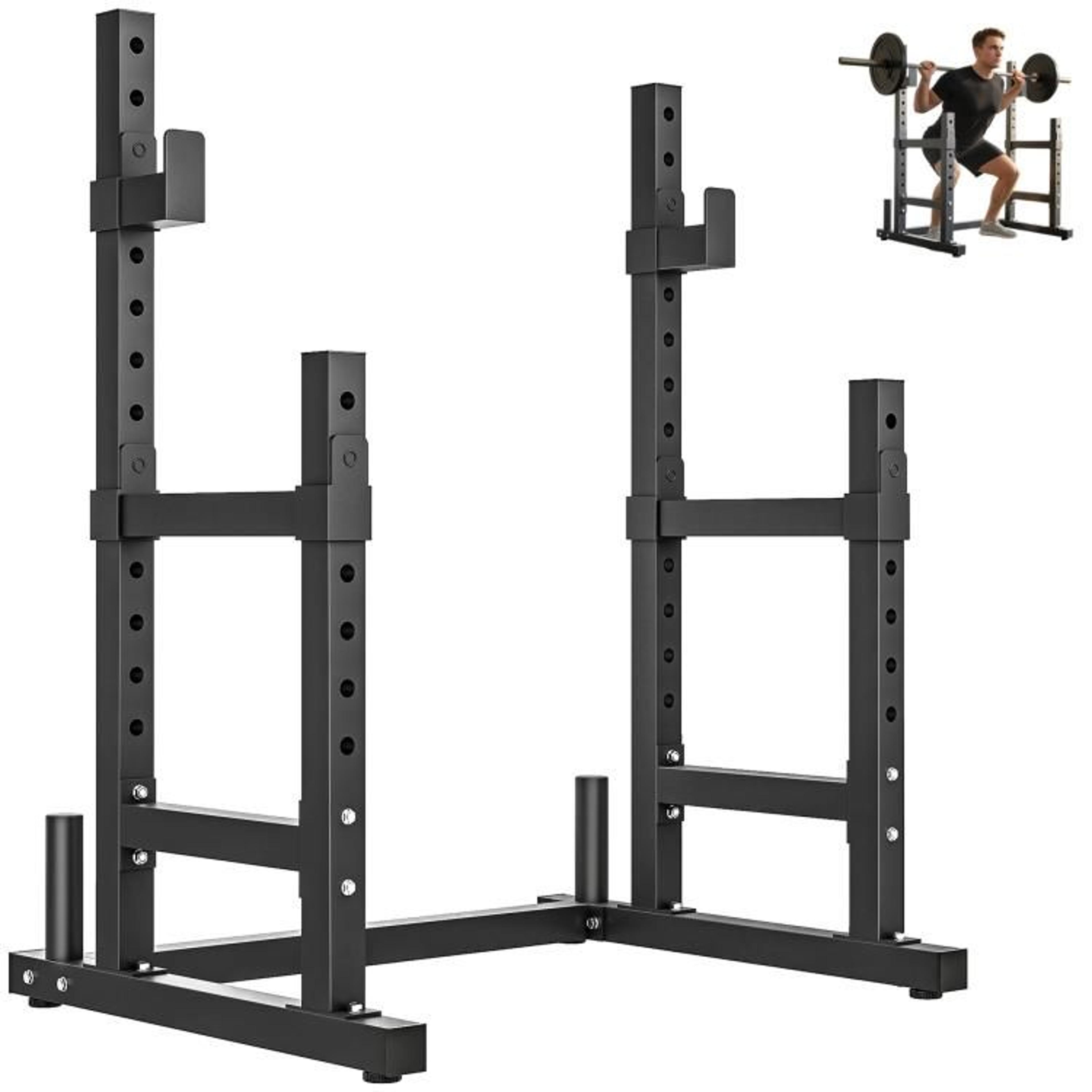 adjustable squat rack with dual barbell holders and 660 lb capacity for home gym