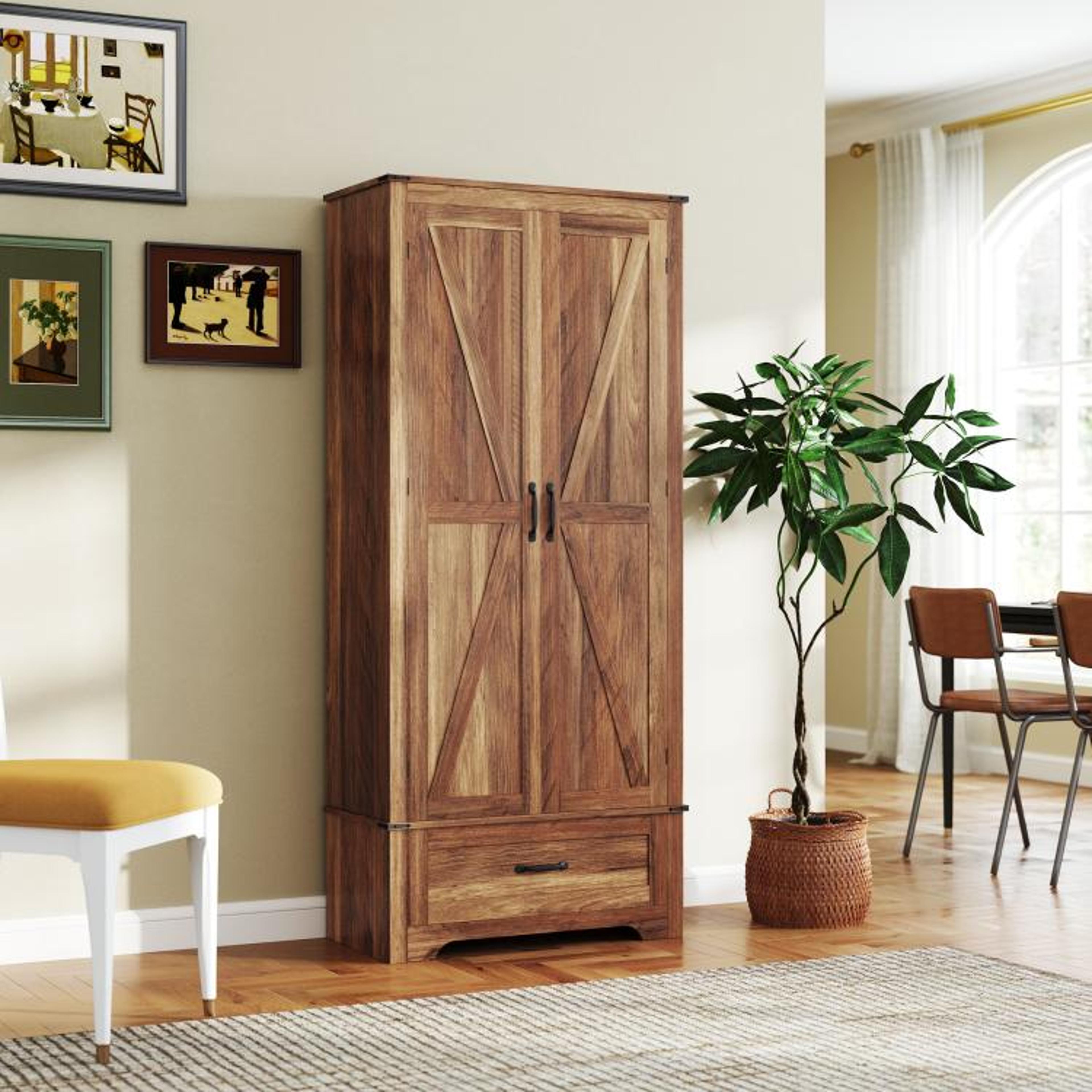 72Inch Farmhouse Pantry Cabinet With Adjustable Shelves And Drawer  Brown 2