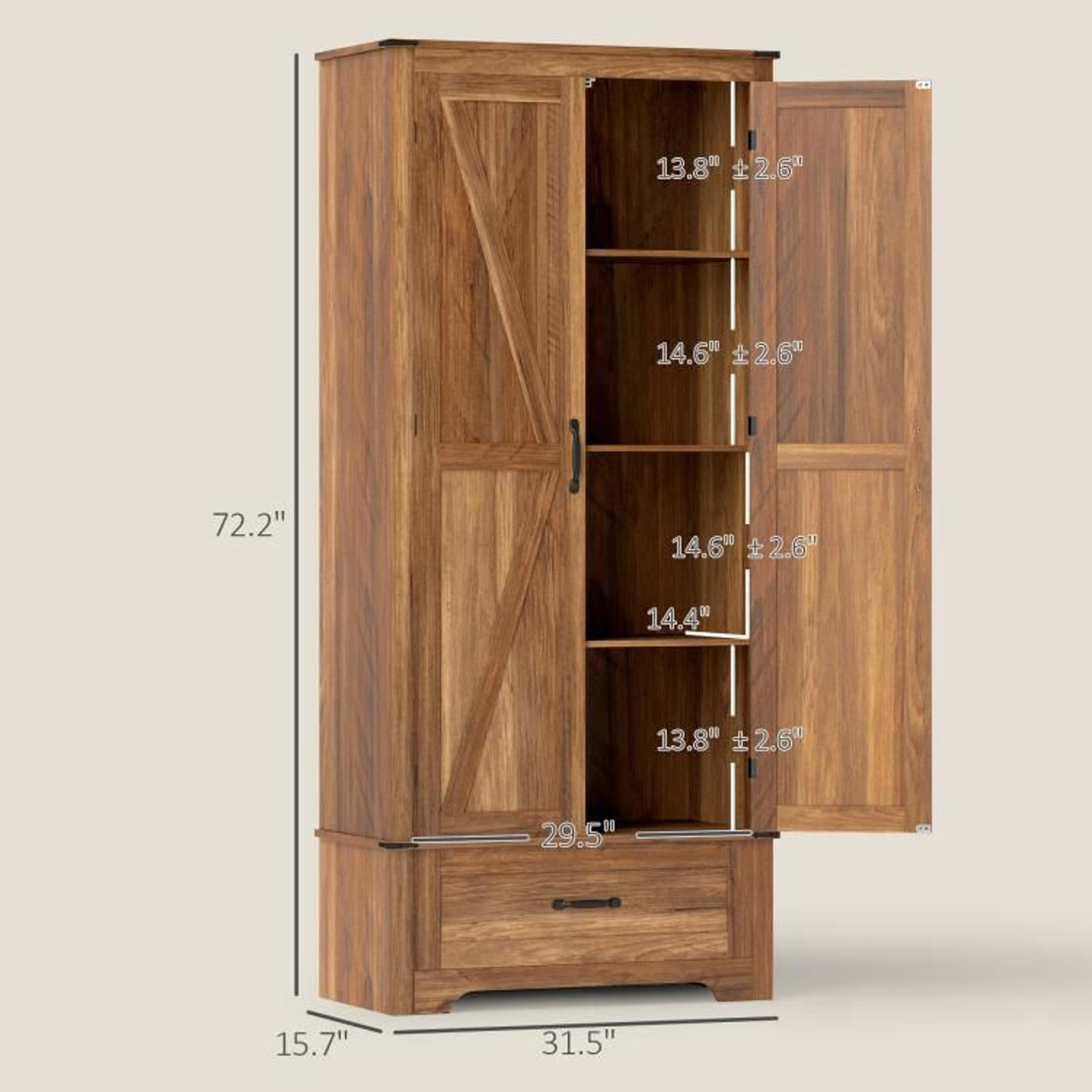 72Inch Farmhouse Pantry Cabinet With Adjustable Shelves And Drawer  Brown 4