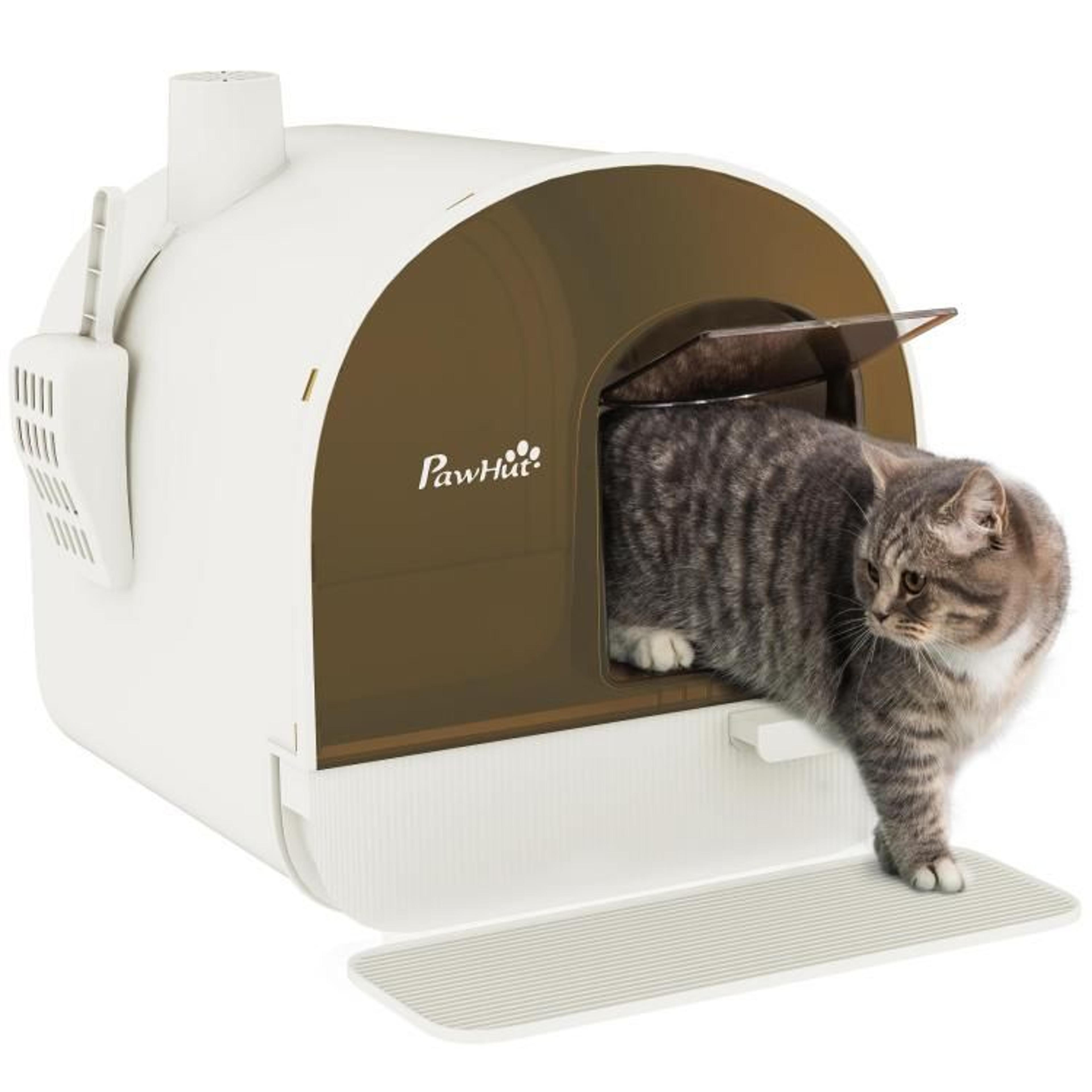 enclosed cat litter box with pull-out drawer scoop and odor filter