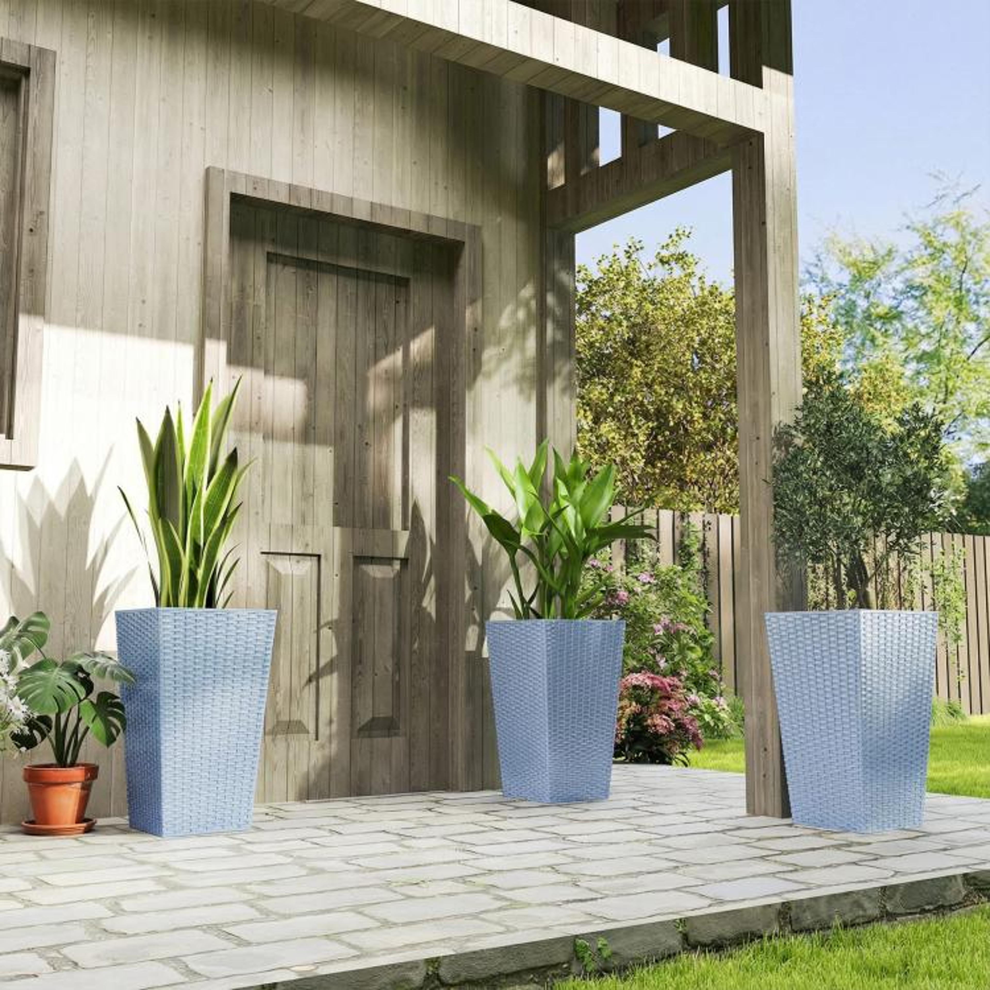 Tall Outdoor Planters Set Of 3  24 Inch Rattan Pattern With Drainage Holes 3