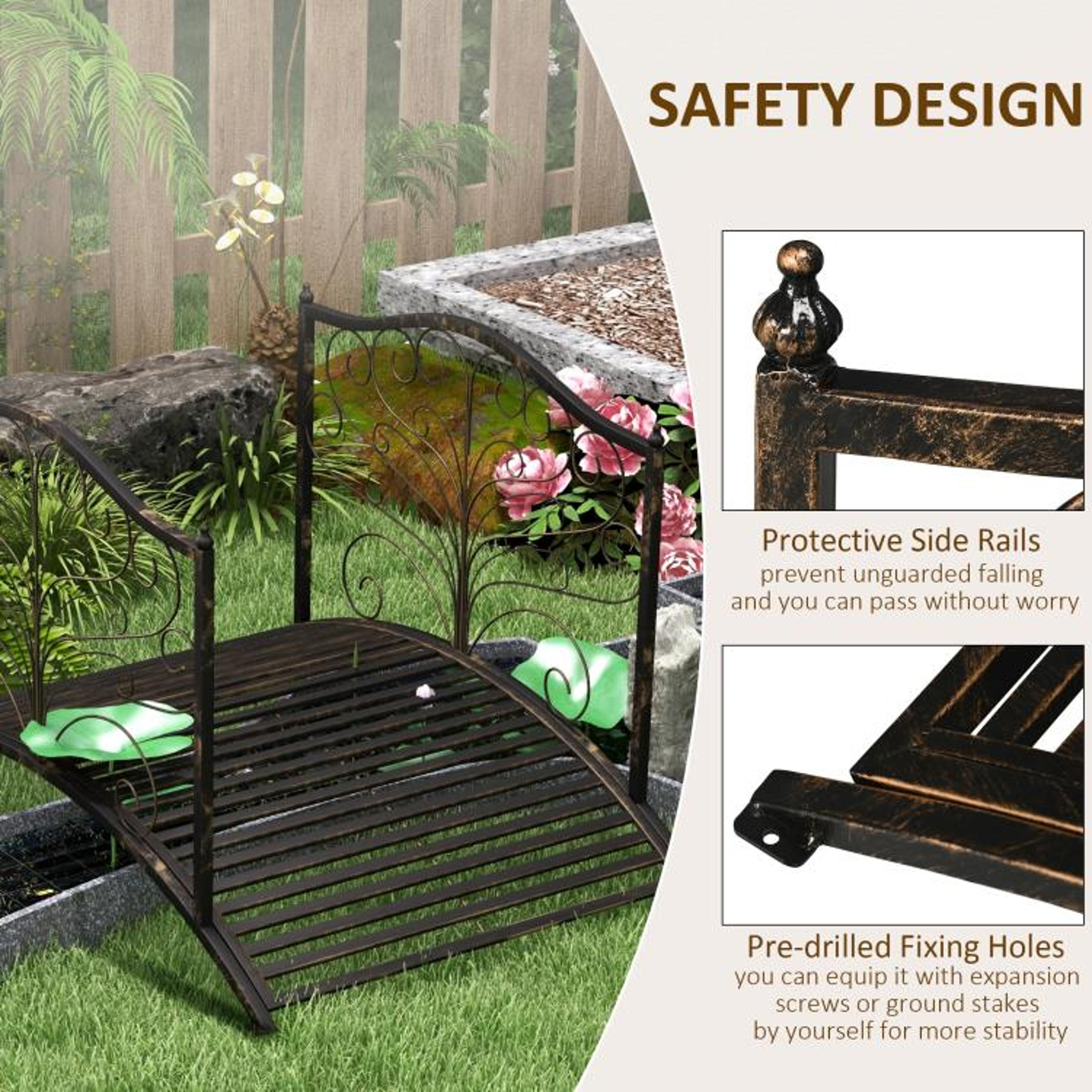 4Foot Metal Garden Bridge With Decorative Scrollwork Railings  Black Bronze 5