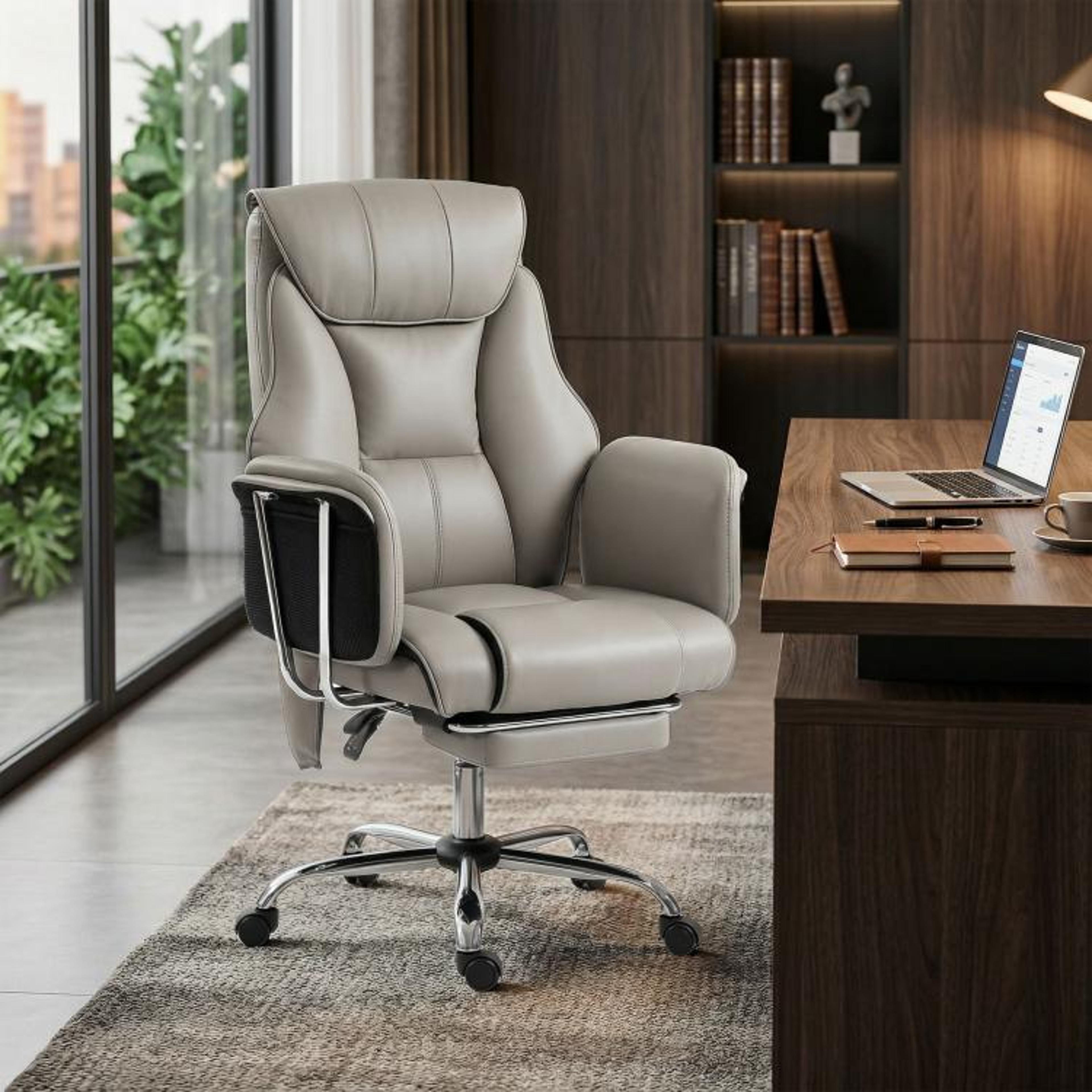 Massage Office Chair With 6Point Vibration And Reclining Footrest  Gray 2