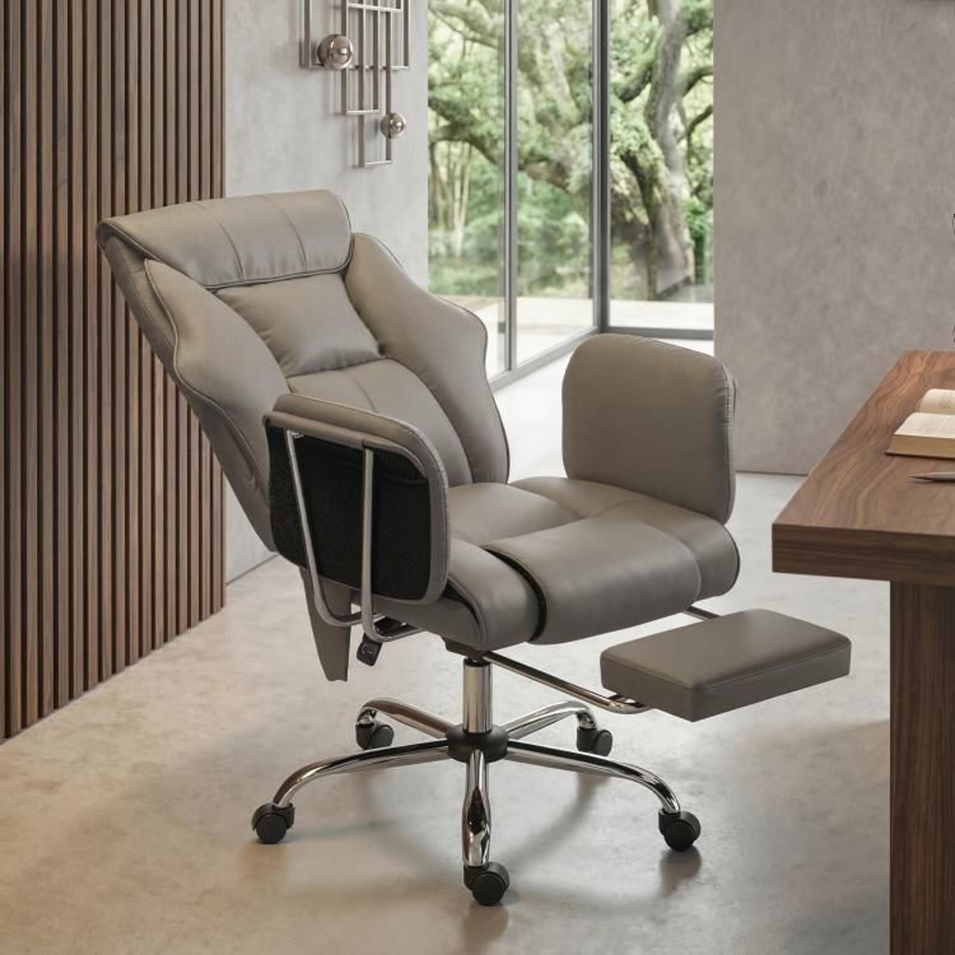 Massage Office Chair With 6Point Vibration And Reclining Footrest  Gray 3