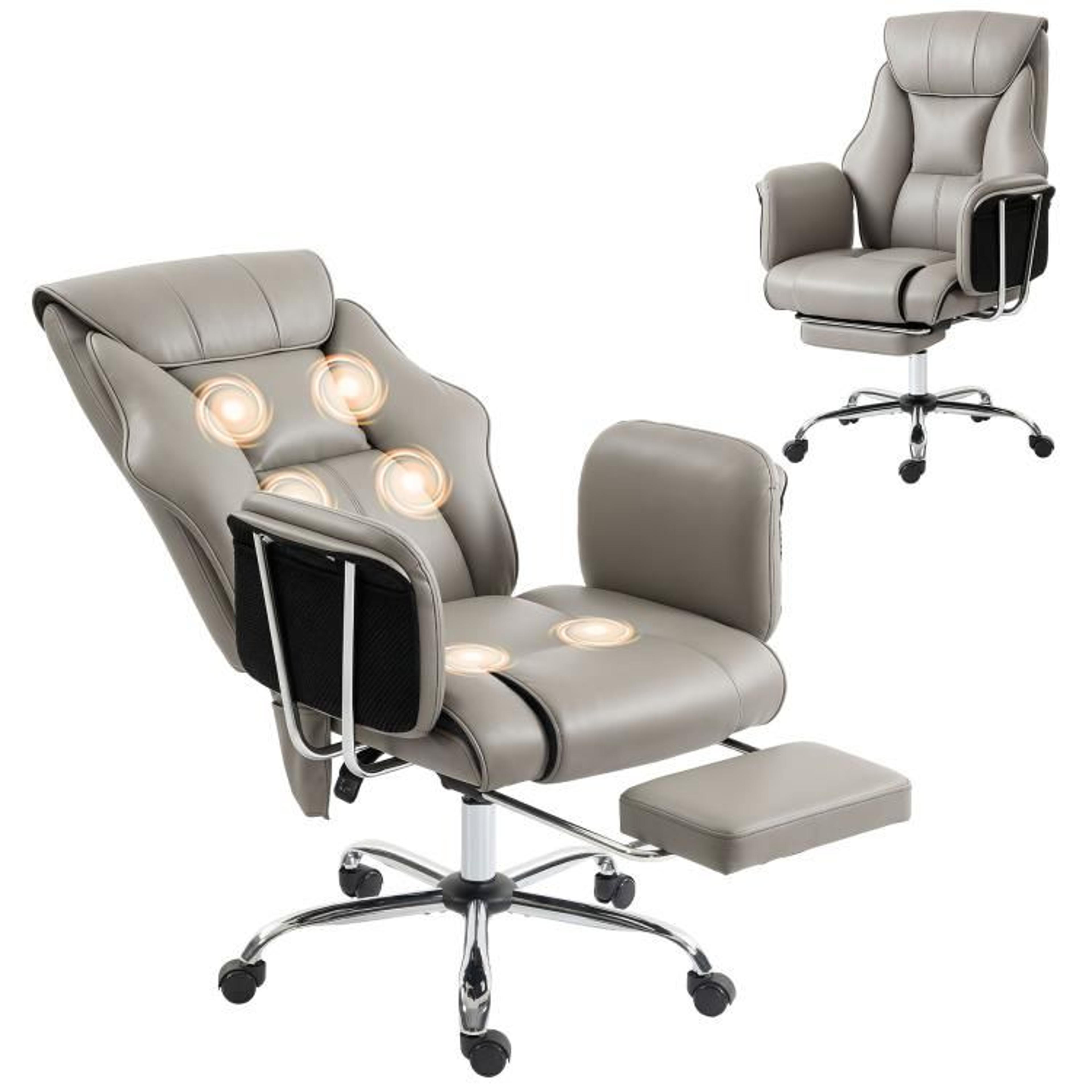 Massage Office Chair With 6Point Vibration And Reclining Footrest  Gray 1