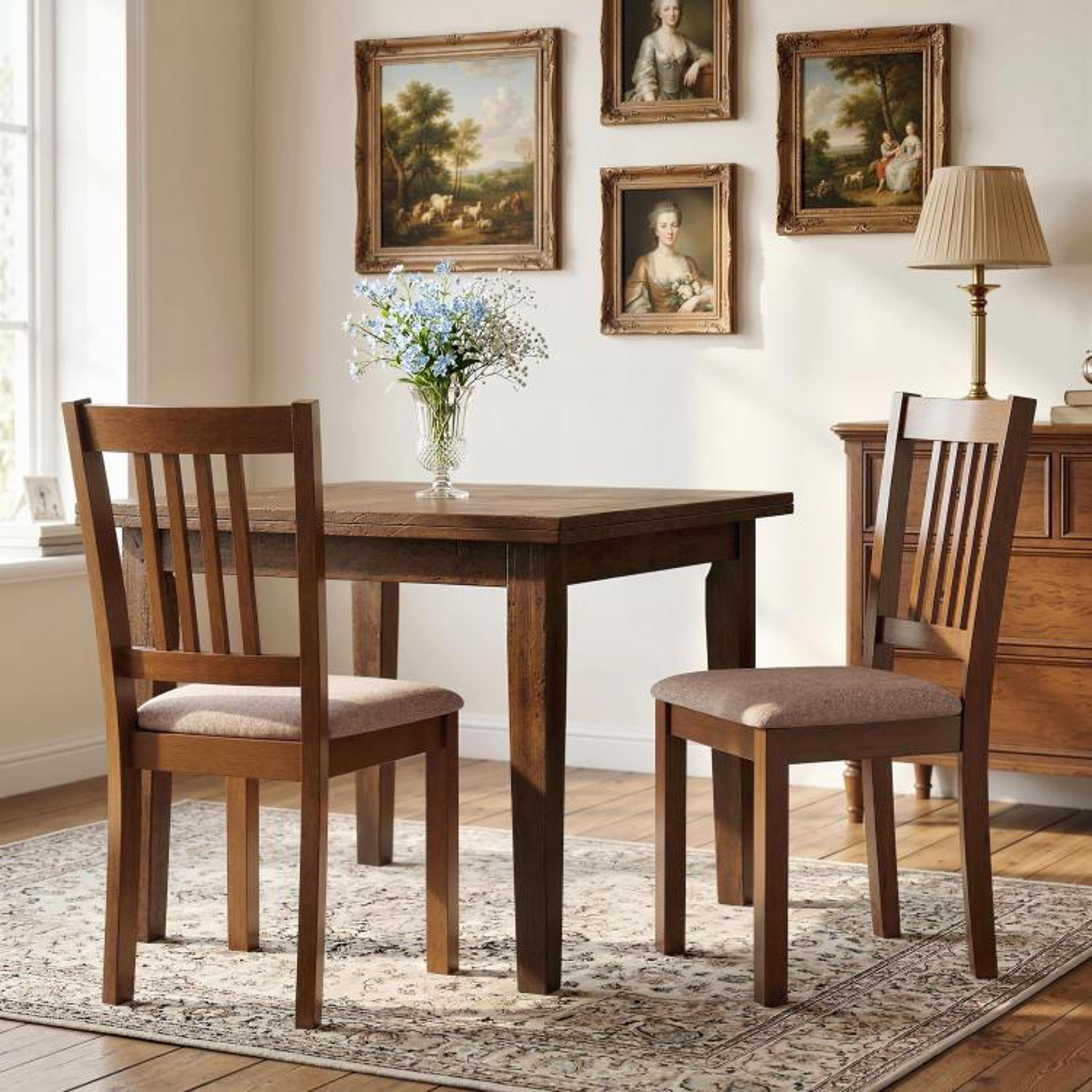 upholstered dining chairs set of 2 with walnut rubberwood frame and padded seats