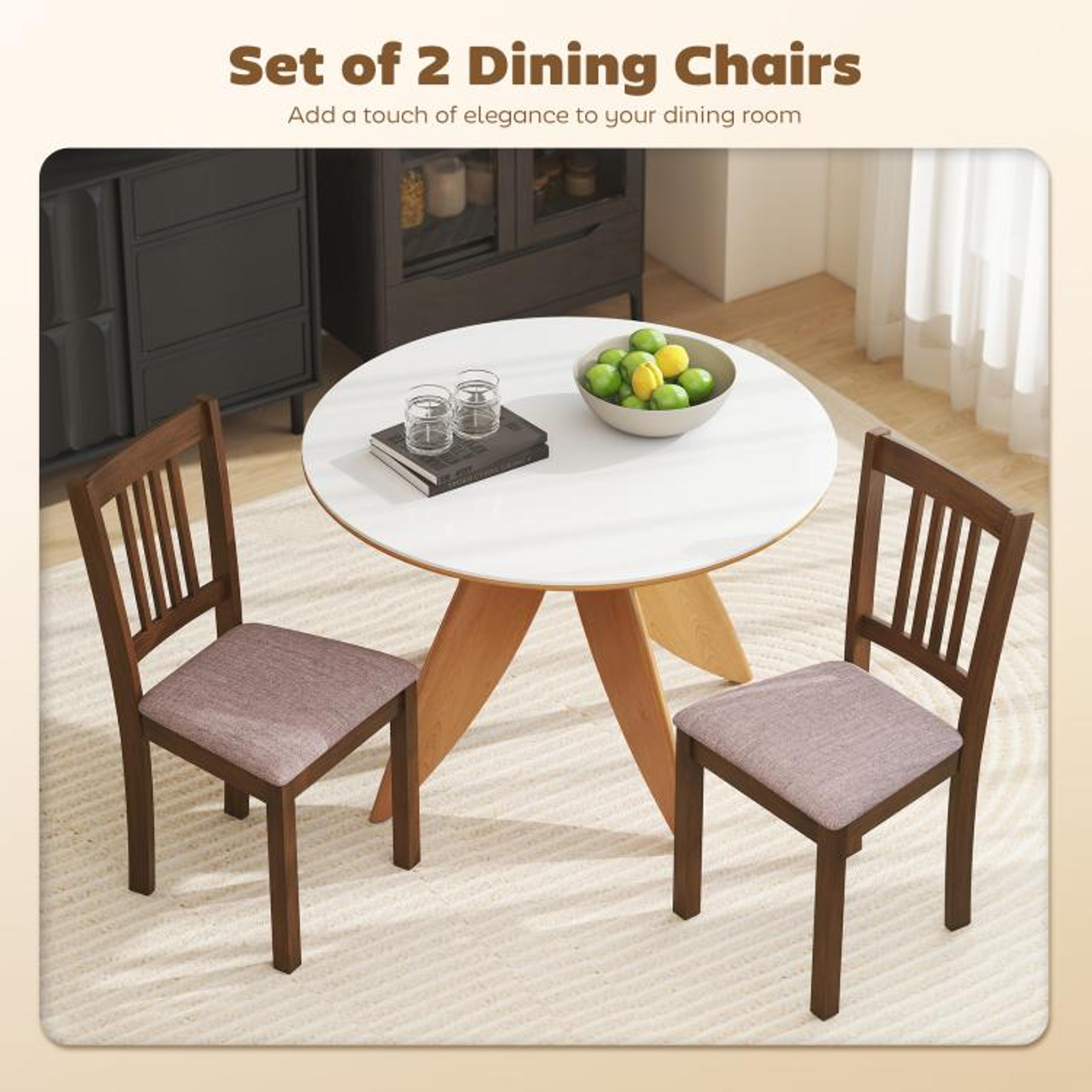 Upholstered Dining Chairs Set Of 2 With Walnut Rubberwood Frame And Padded Seats 4