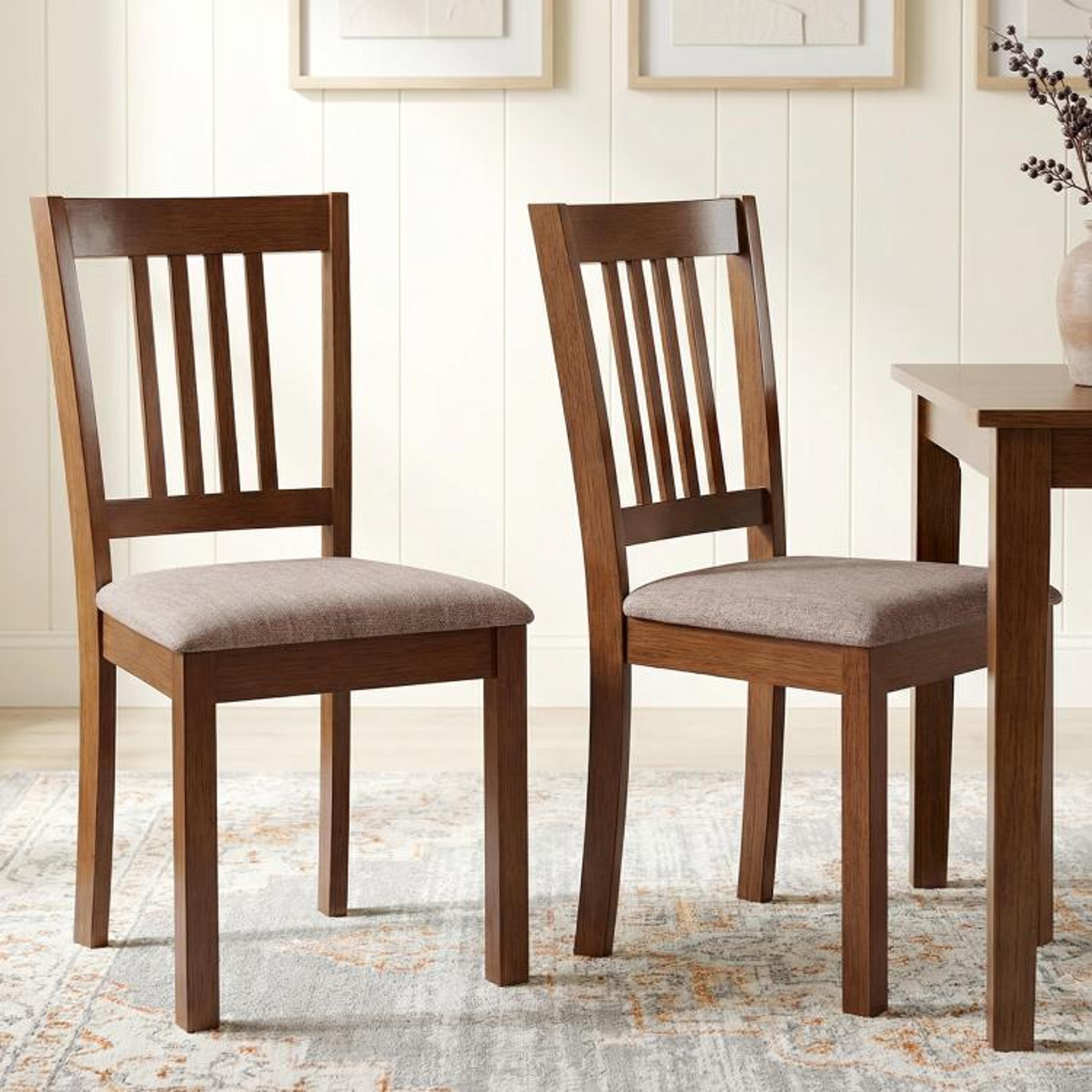 Upholstered Dining Chairs Set Of 2 With Walnut Rubberwood Frame And Padded Seats 2