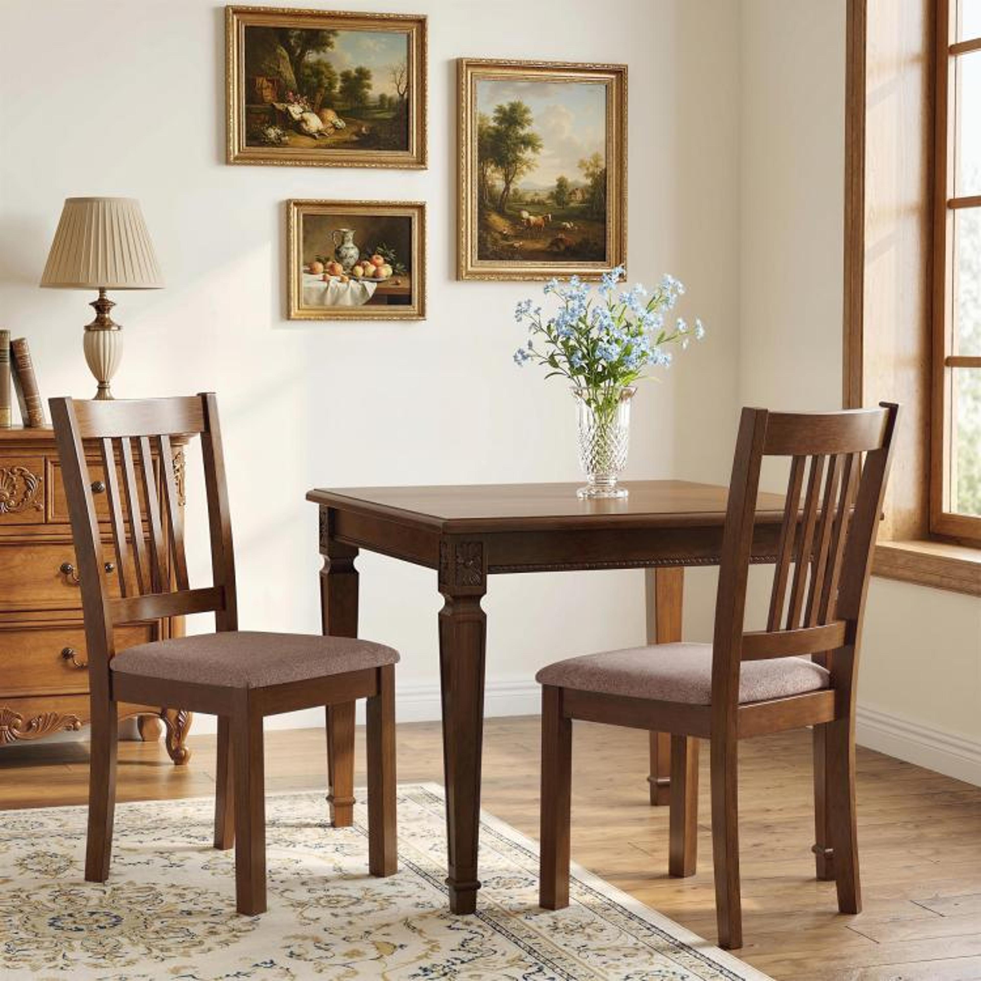 Upholstered Dining Chairs Set Of 2 With Walnut Rubberwood Frame And Padded Seats 3