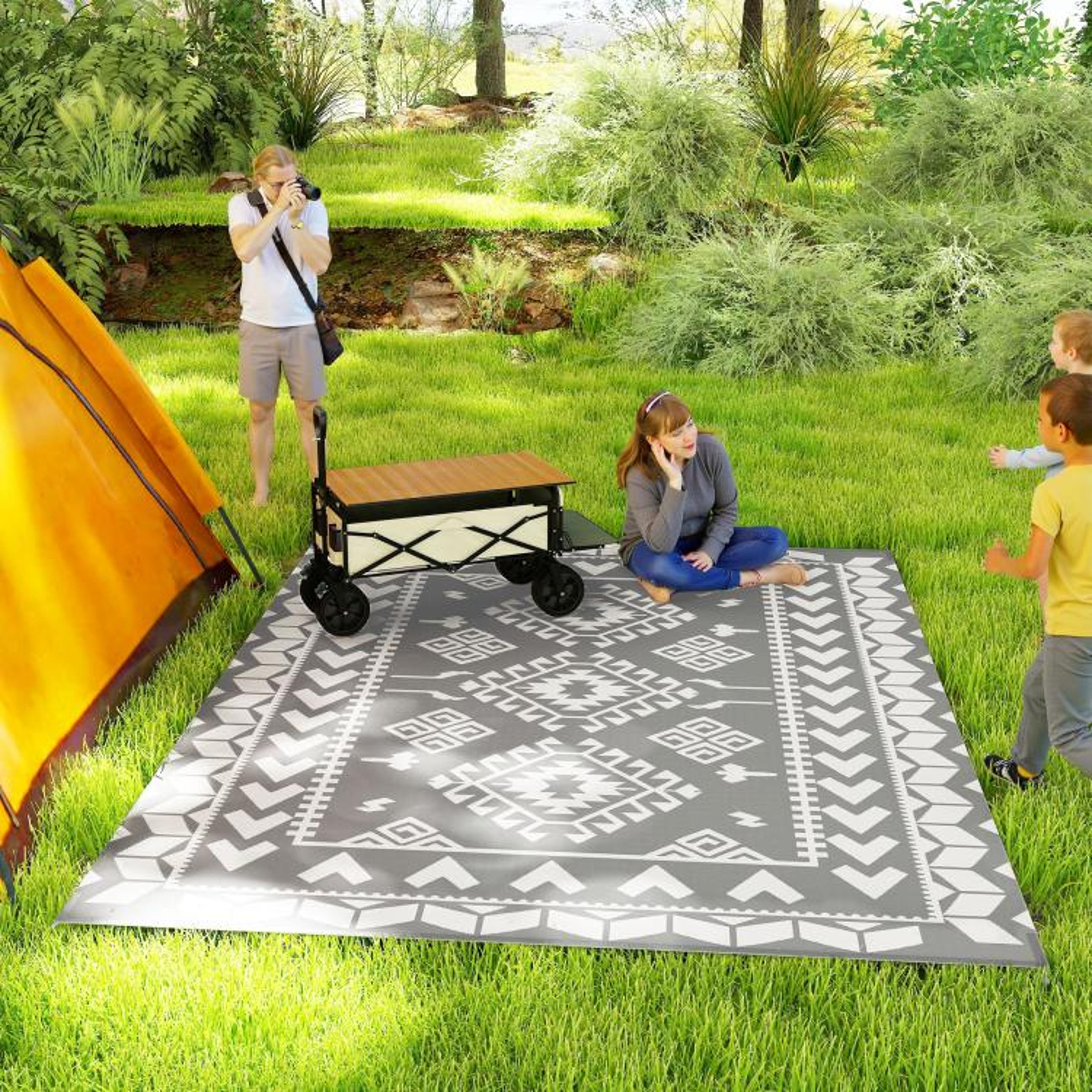 Reversible Outdoor Rug 9 X 12 Ft Waterproof Gray And White Patio Mat 1