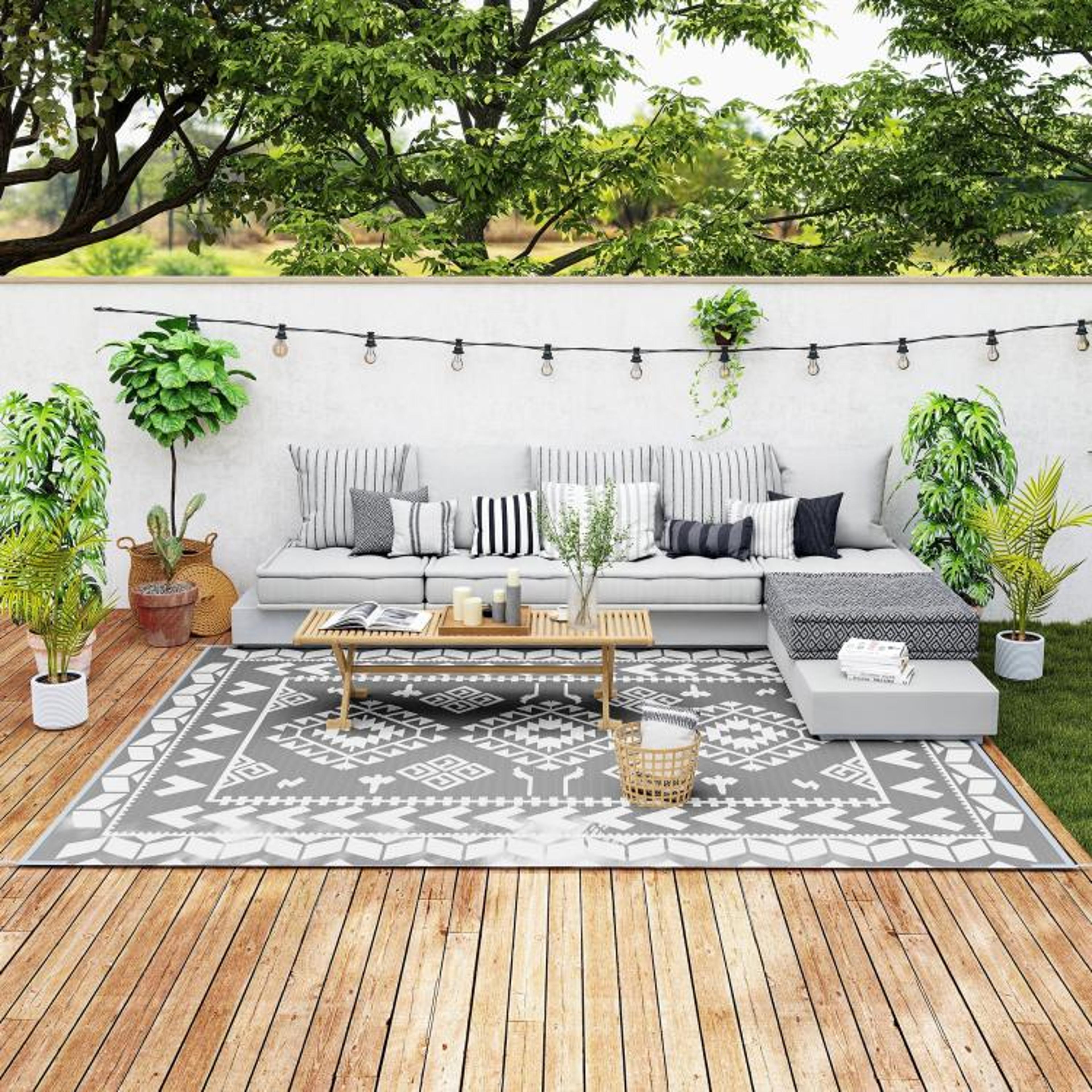 reversible outdoor rug 9 x 12 ft waterproof gray and white patio mat