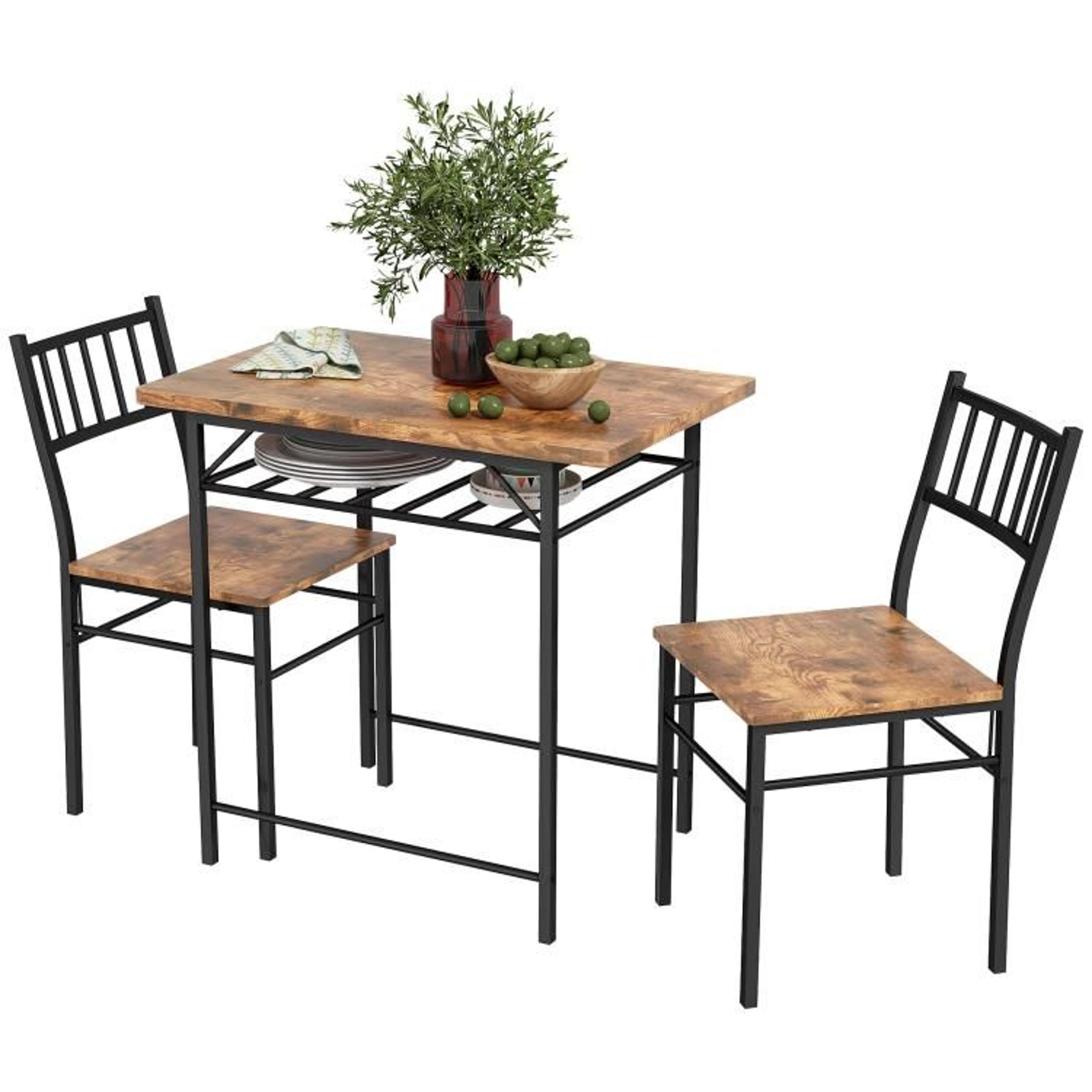 dining table set for 2 with storage shelf and steel frame