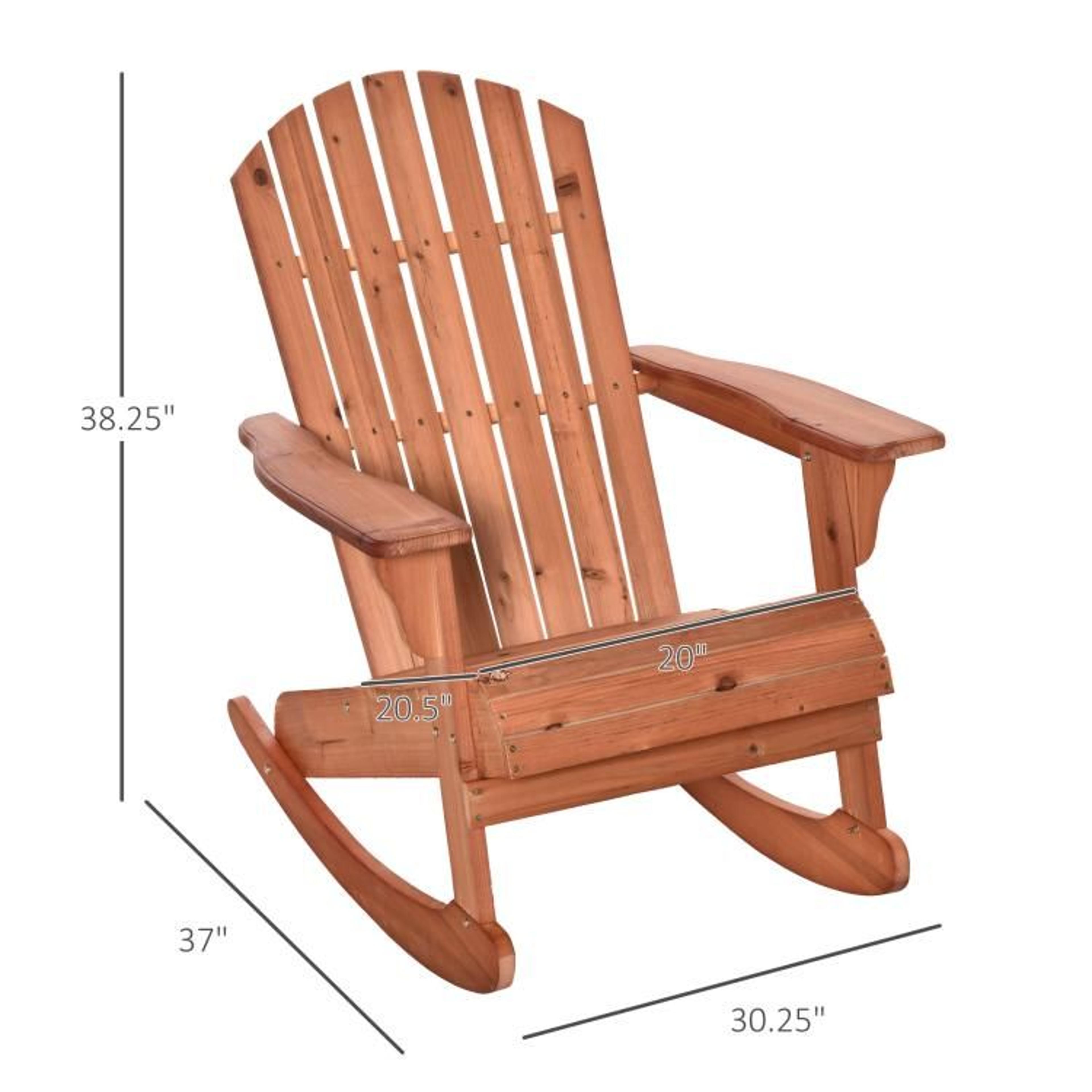 Wooden Adirondack Rocking Chair With Fanned Back And Wide Armrests 5