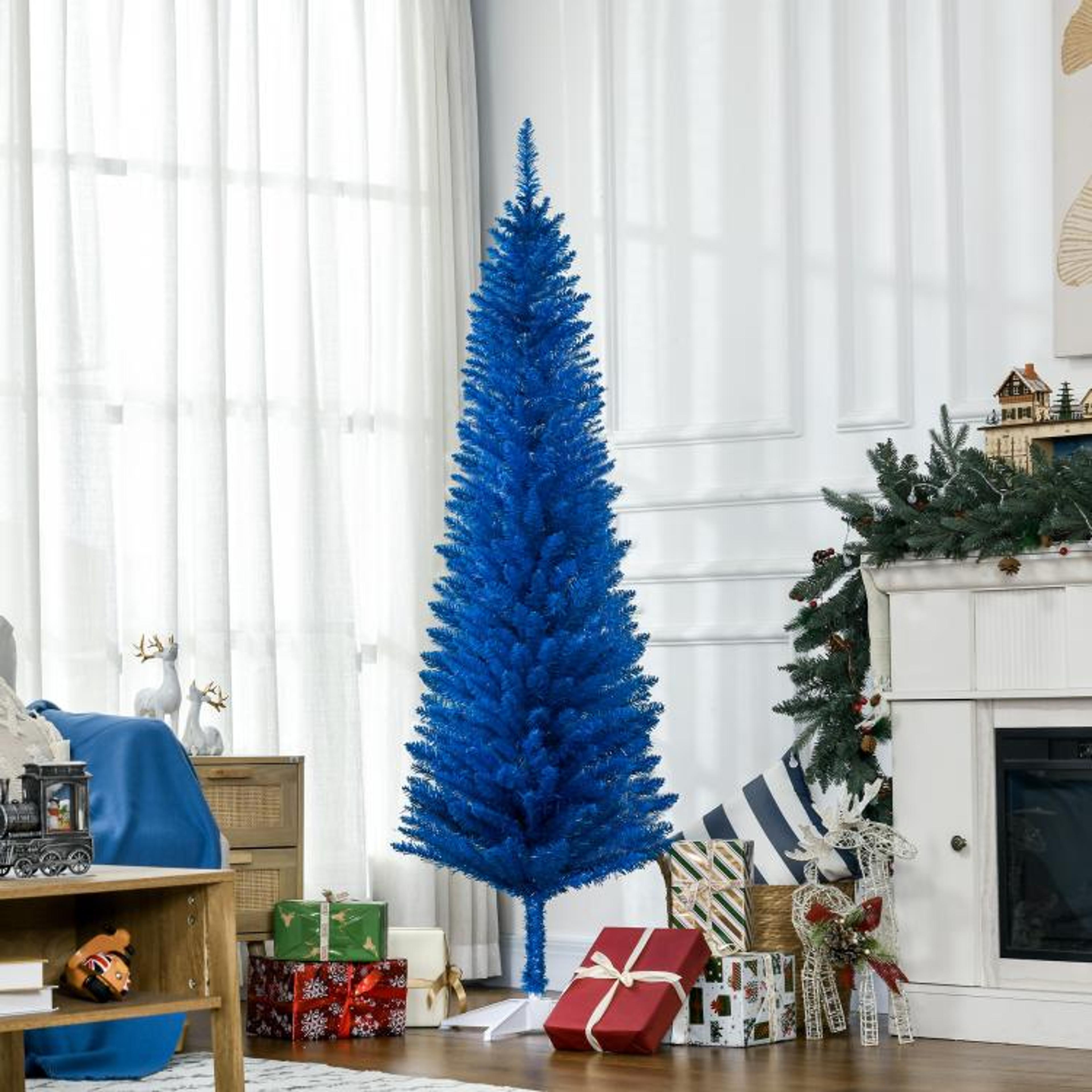 6 Ft Blue Pencil Christmas Tree With 390 Realistic Branch Tips 3