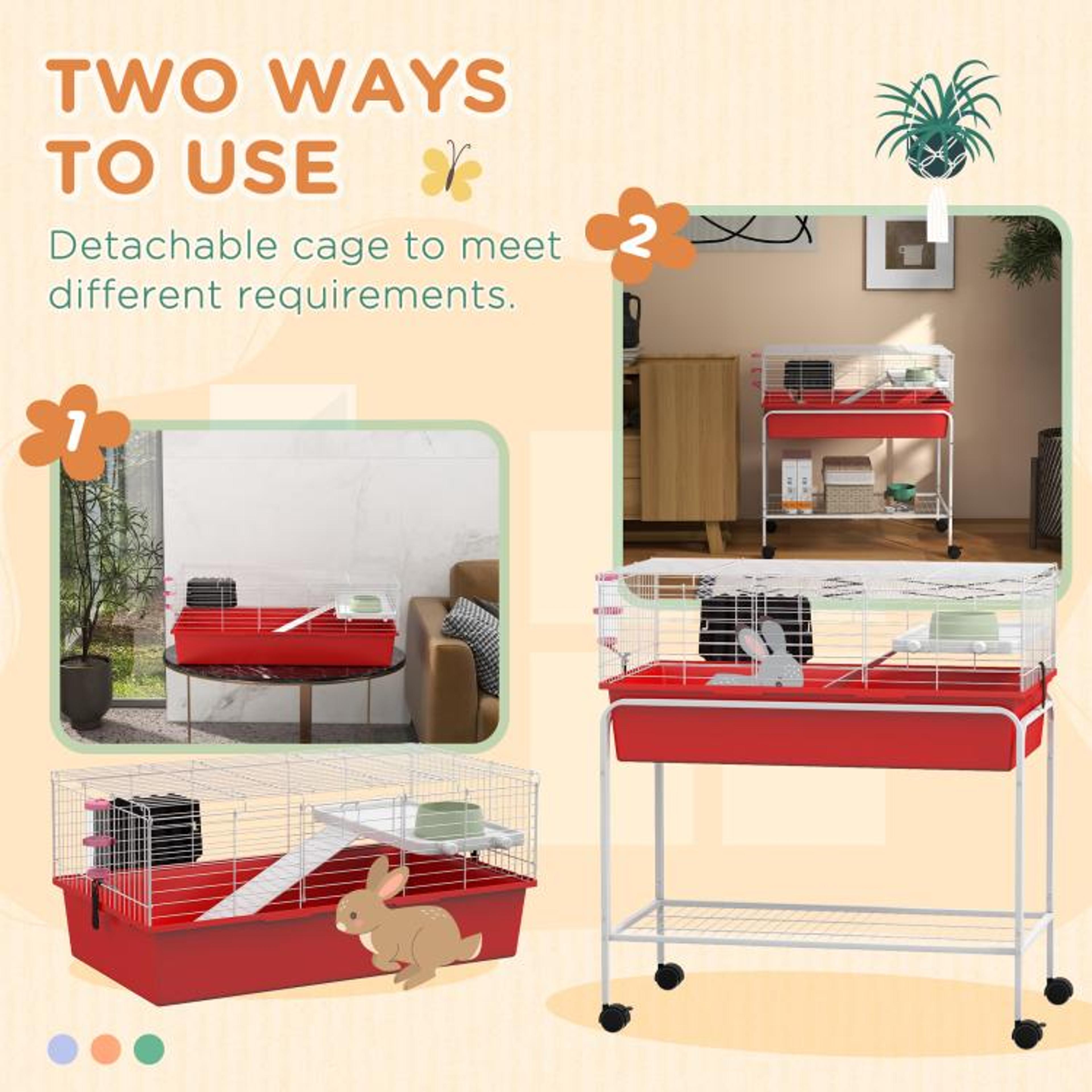 TwoStory Small Animal Cage With Removable Stand Wheels And Storage Shelf 5