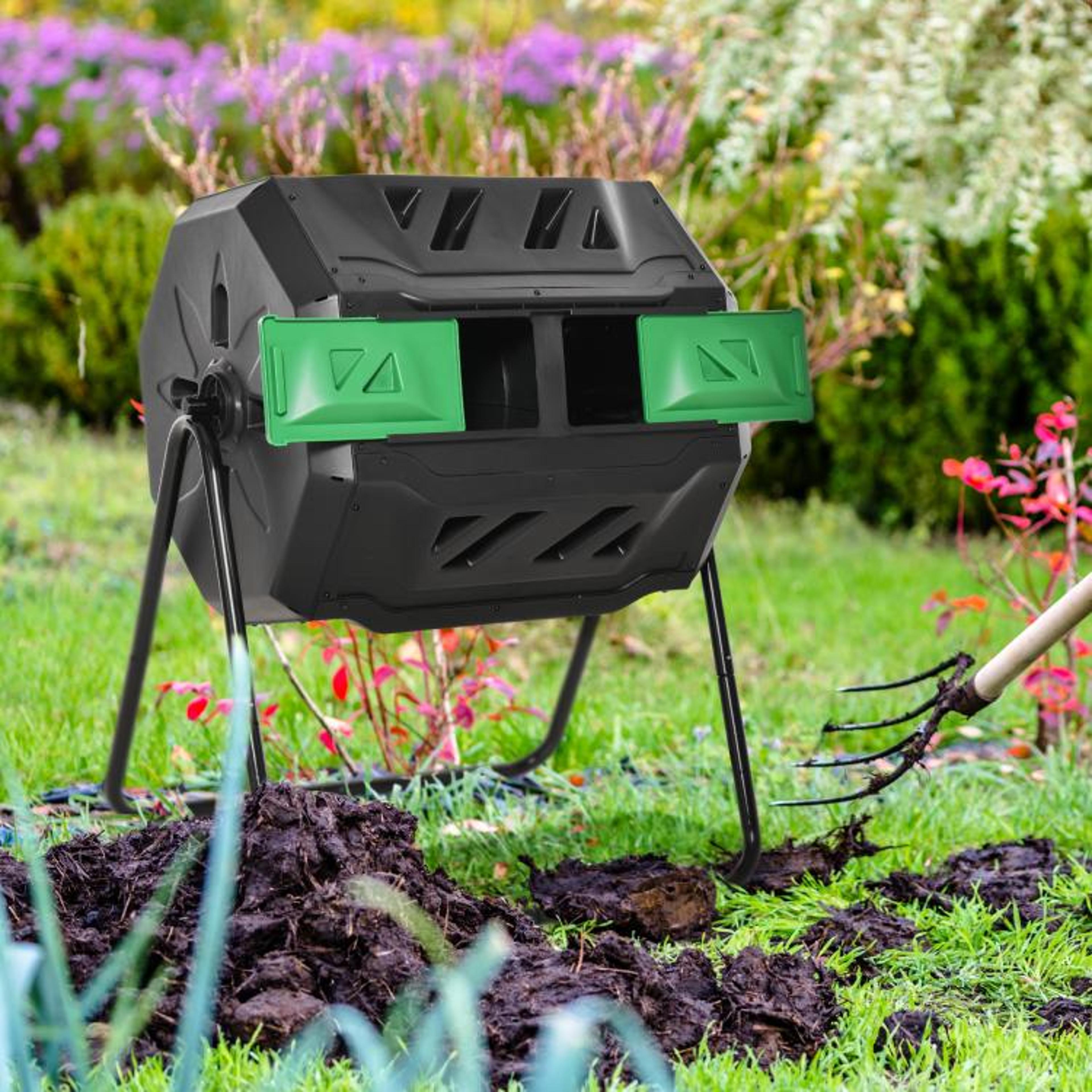 43 Gallon Dual Chamber Outdoor Compost Tumbler With 360 Rotation 3