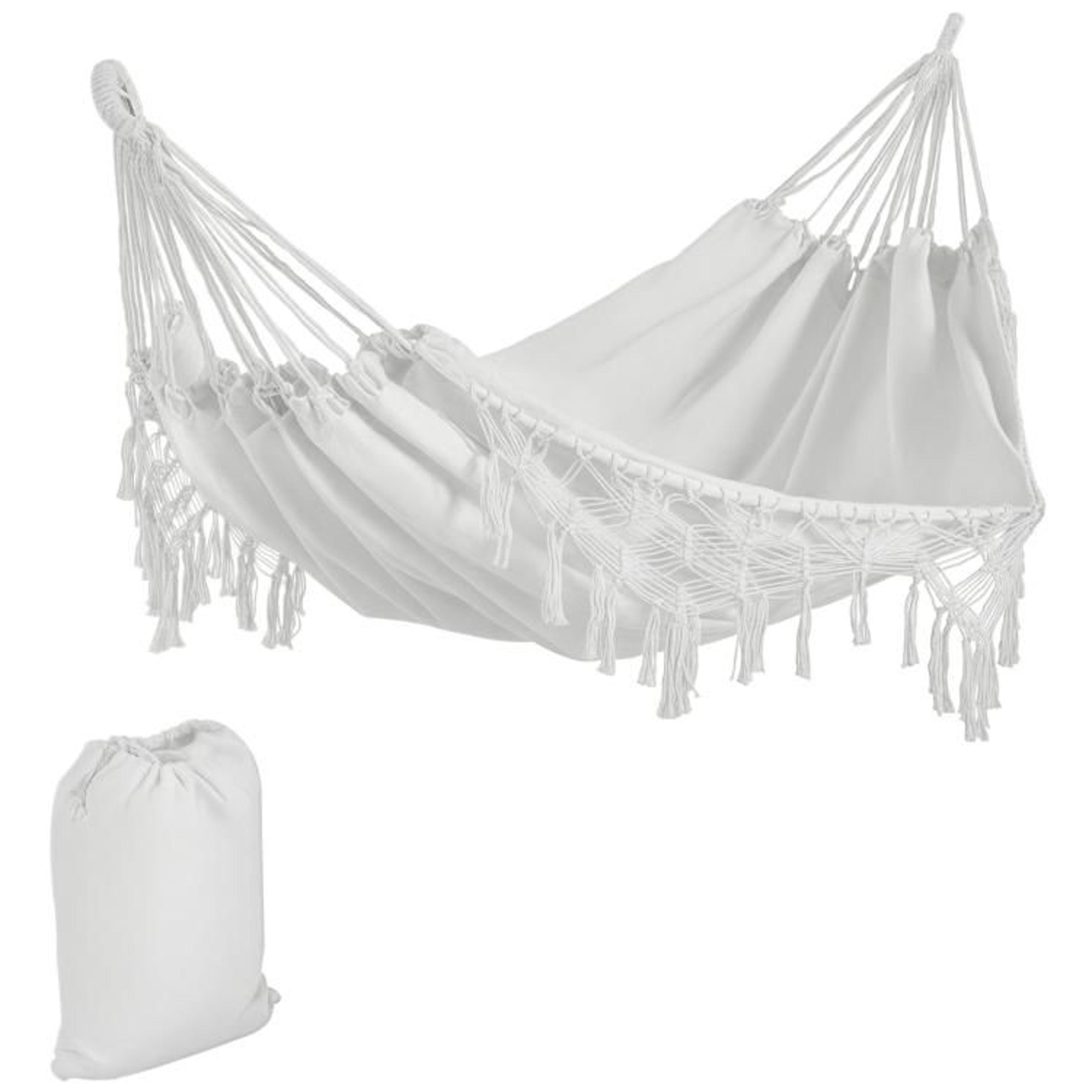 extra large boho hammock with macrame tassel fringe and carrying bag