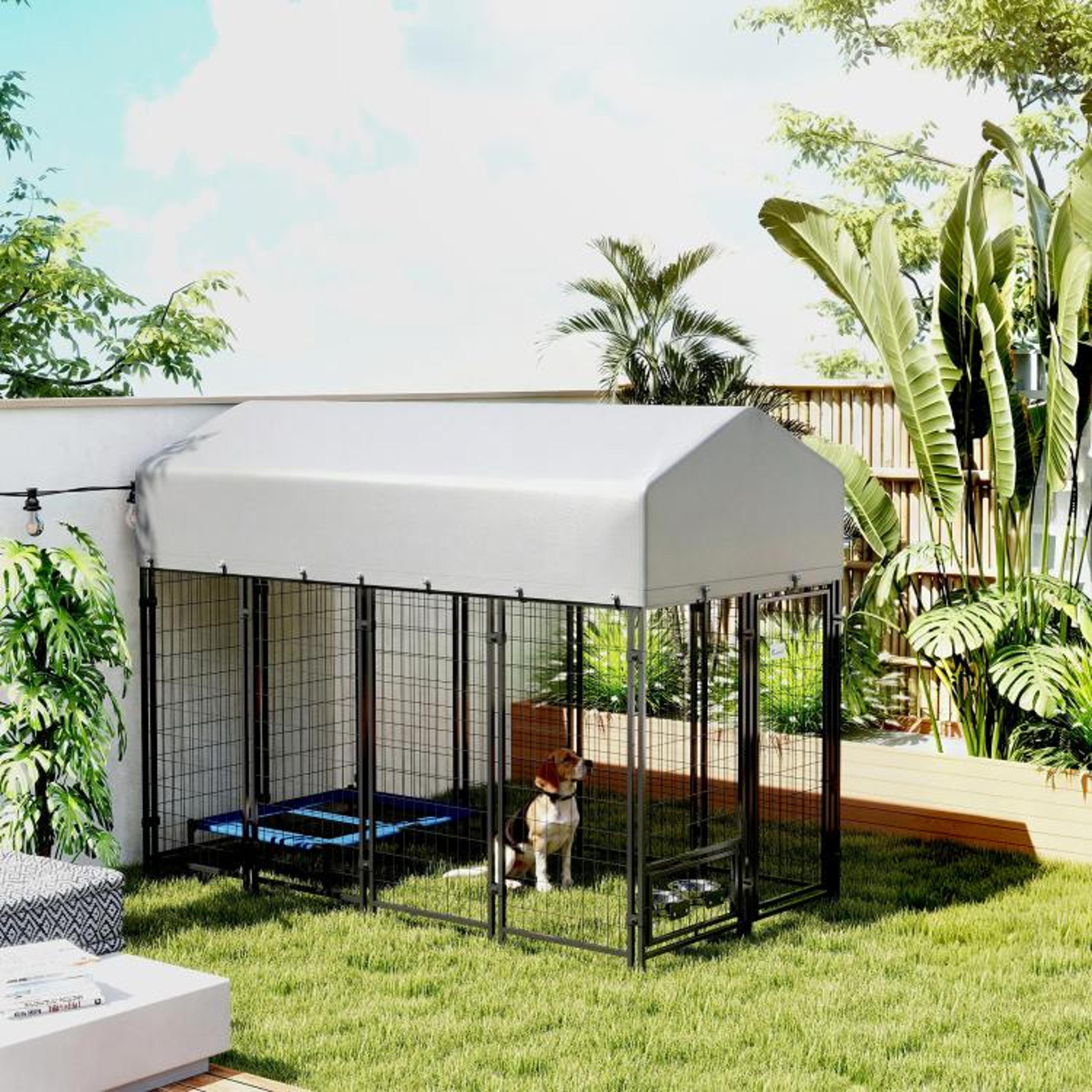 Outdoor Dog Kennel With Rotating Feeding Bowls And UVResistant Roof 8 X 4 X 6 Ft 2