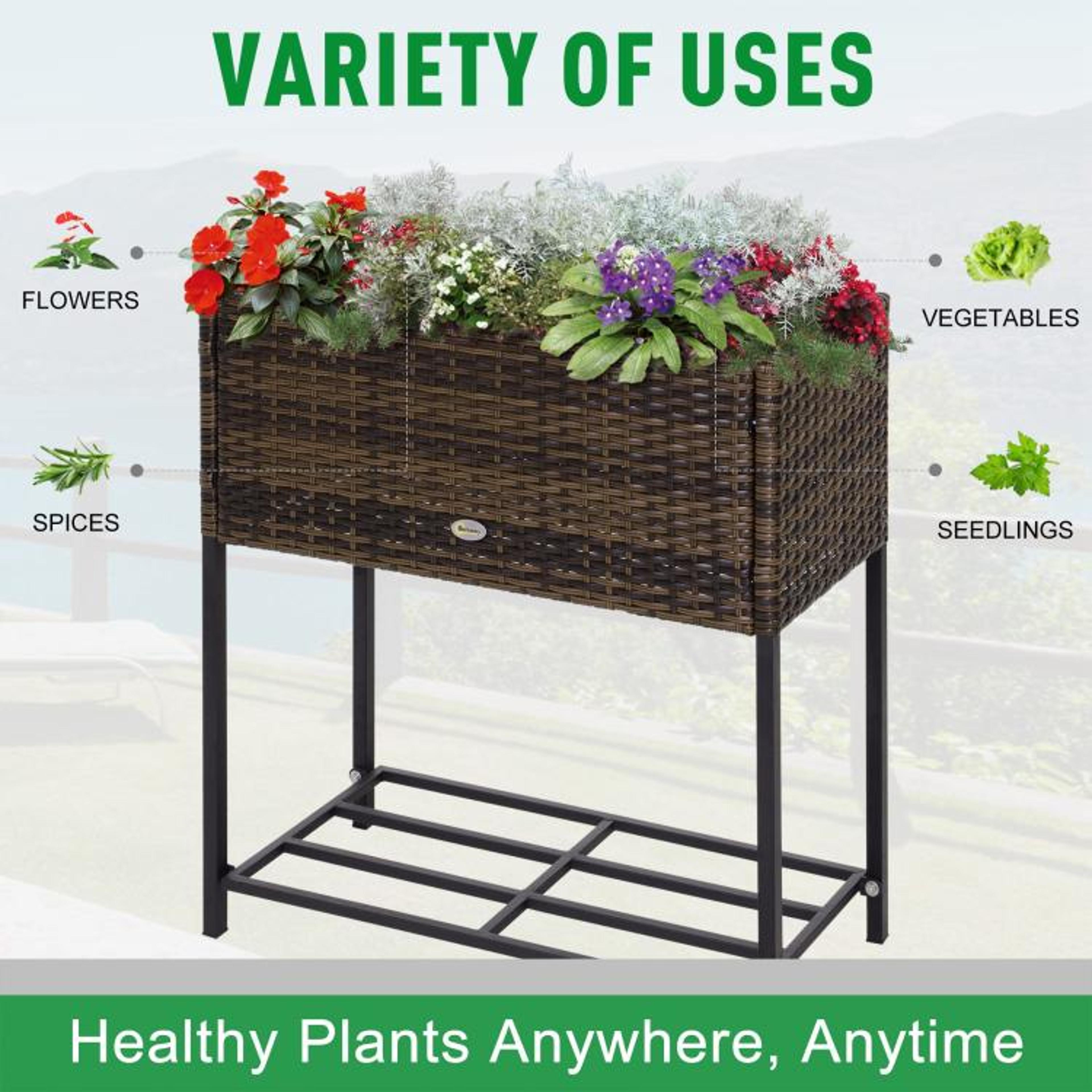 Raised Garden Bed With Rattan Wicker Look And Storage Shelf  Brown 6