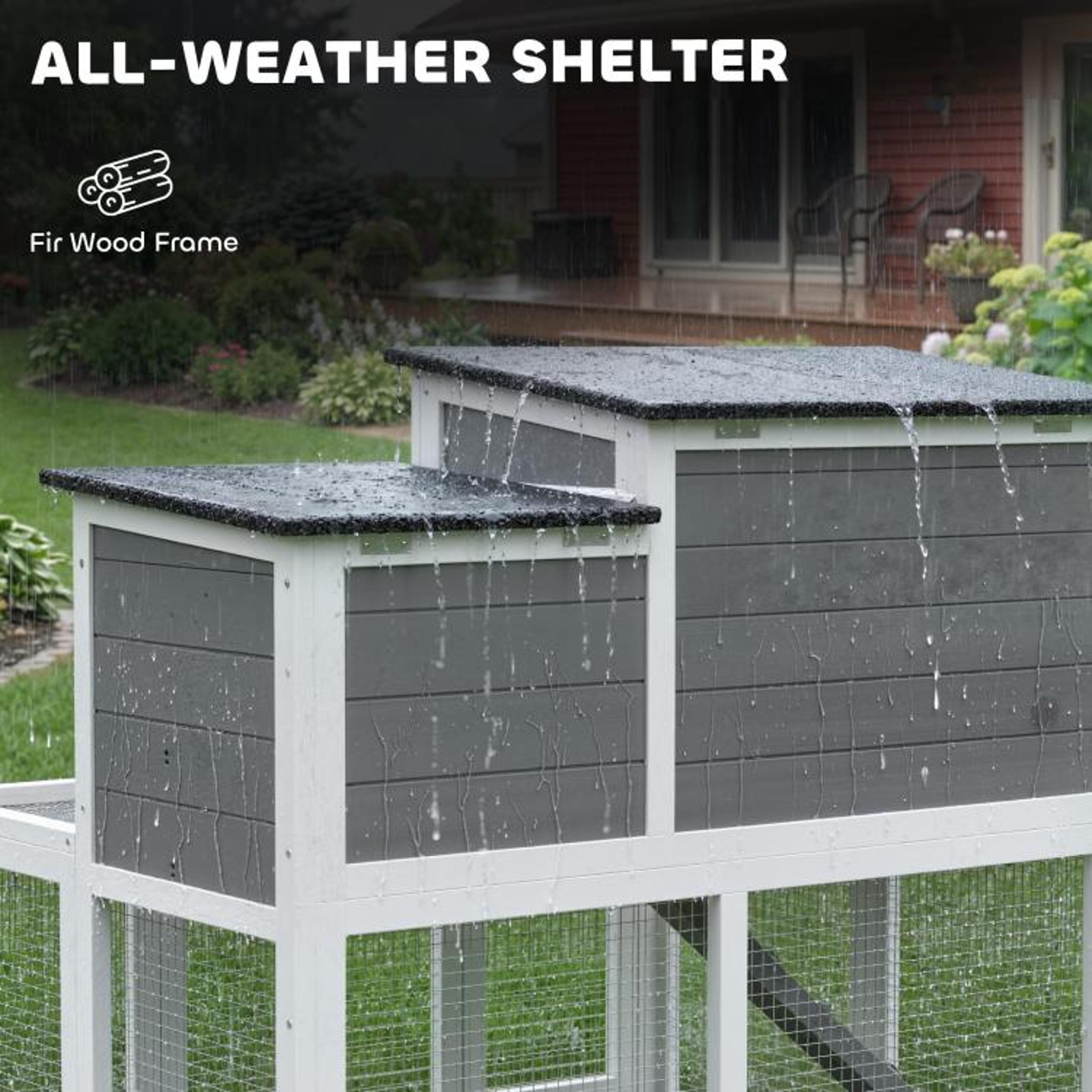 2Story Wooden Rabbit Hutch With Run And Waterproof Roof 5