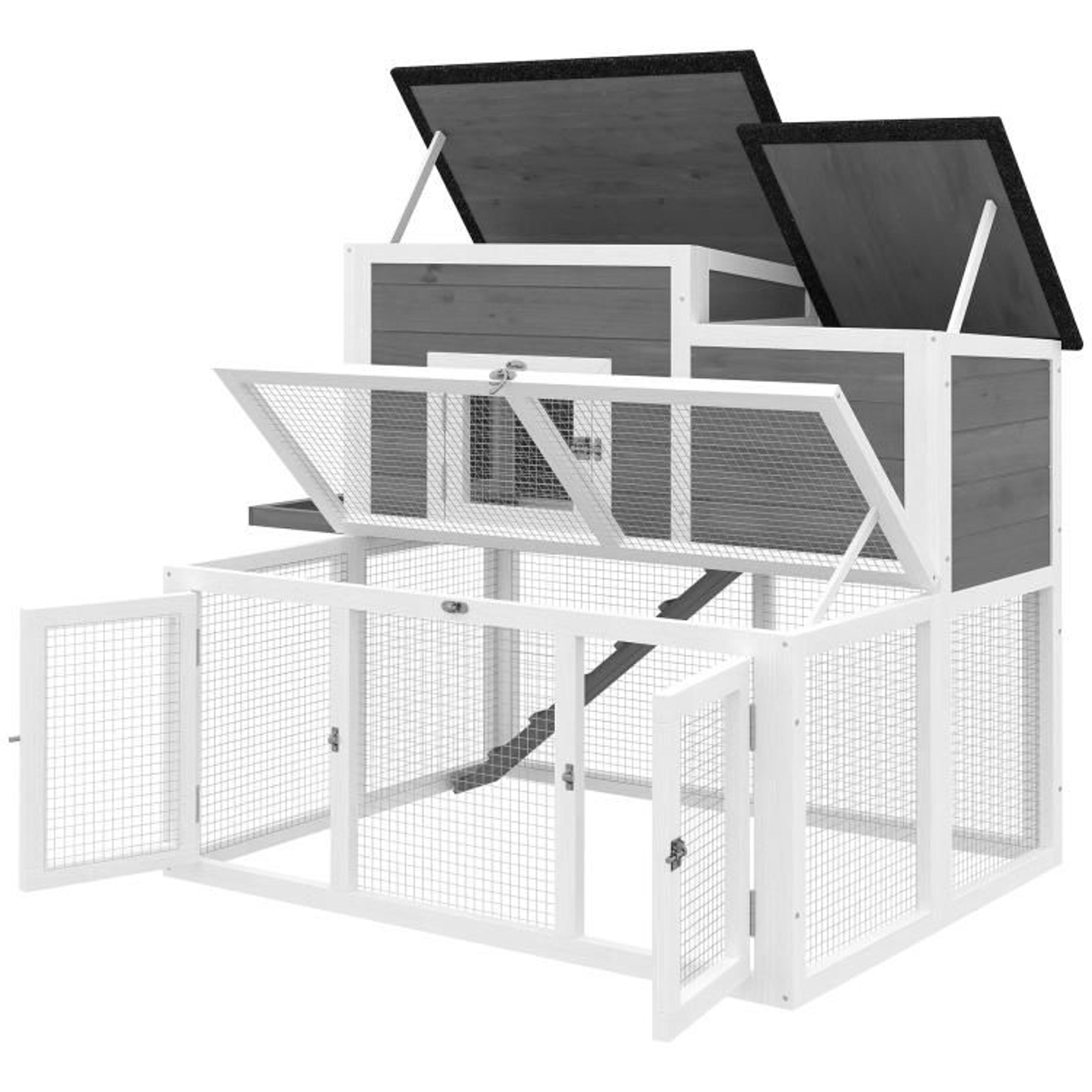 2Story Wooden Rabbit Hutch With Run And Waterproof Roof 1