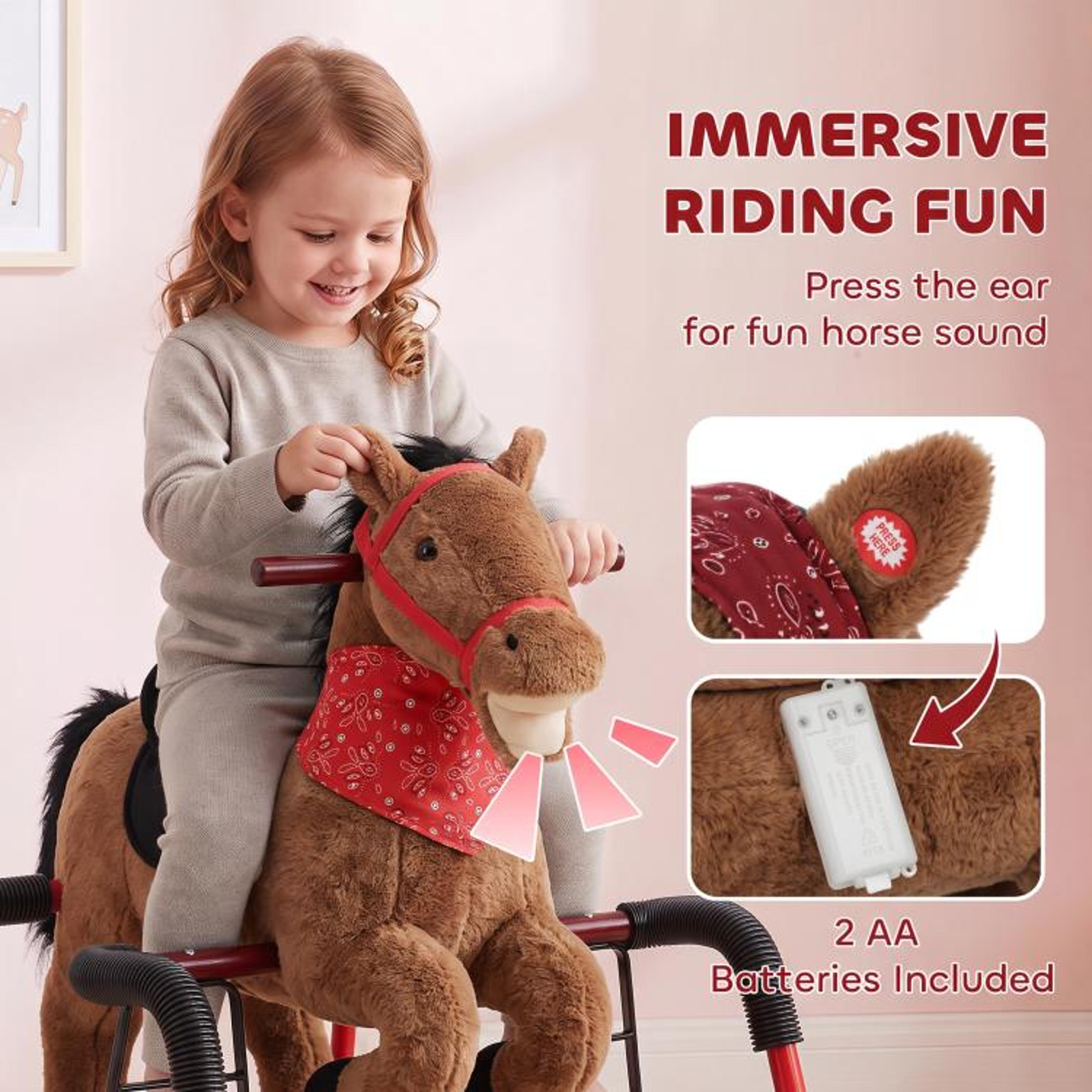 Kids Spring Rocking Horse With Neighing Sounds And Plush Seat  Brown 5