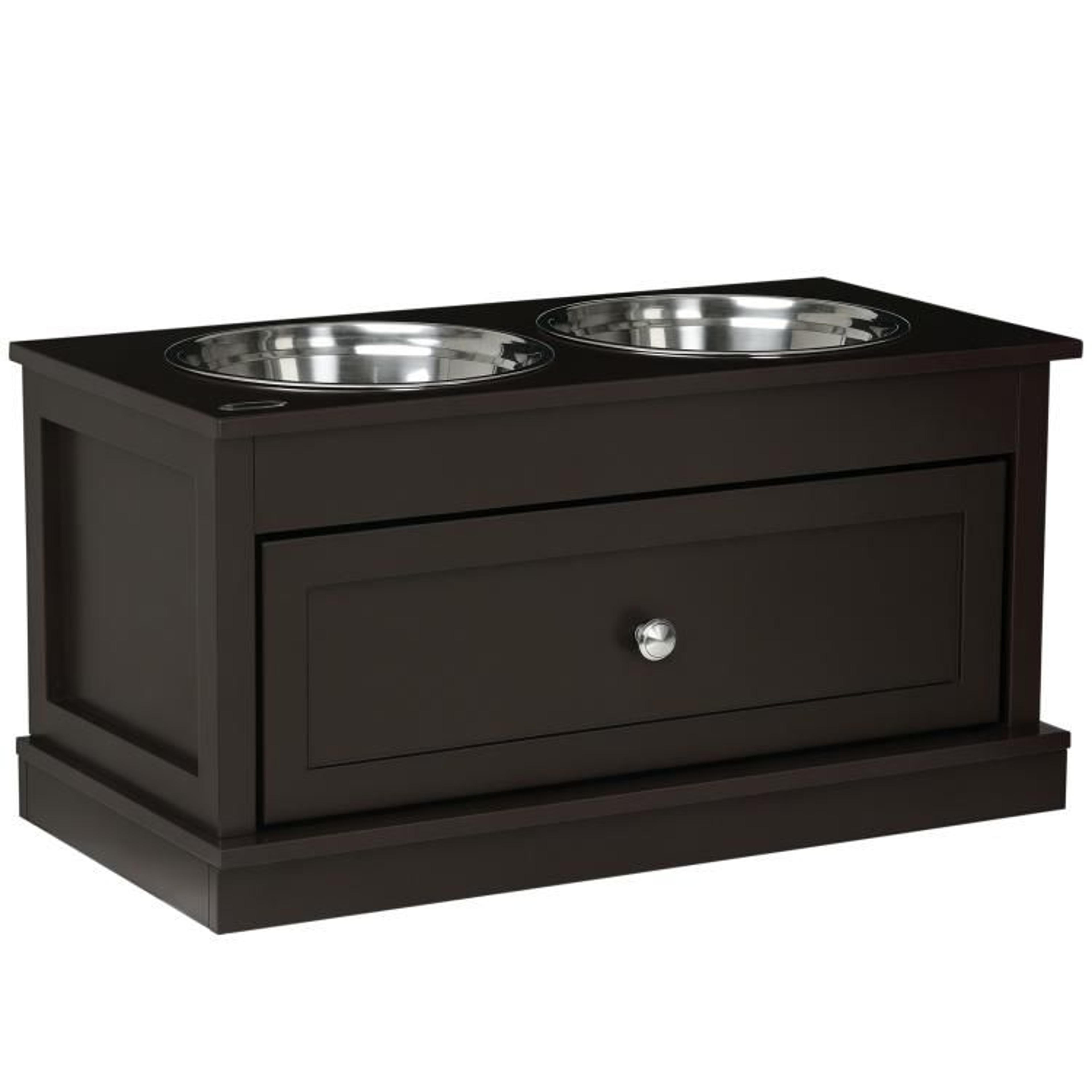 elevated dog bowls with 11l storage drawer and stainless steel bowls