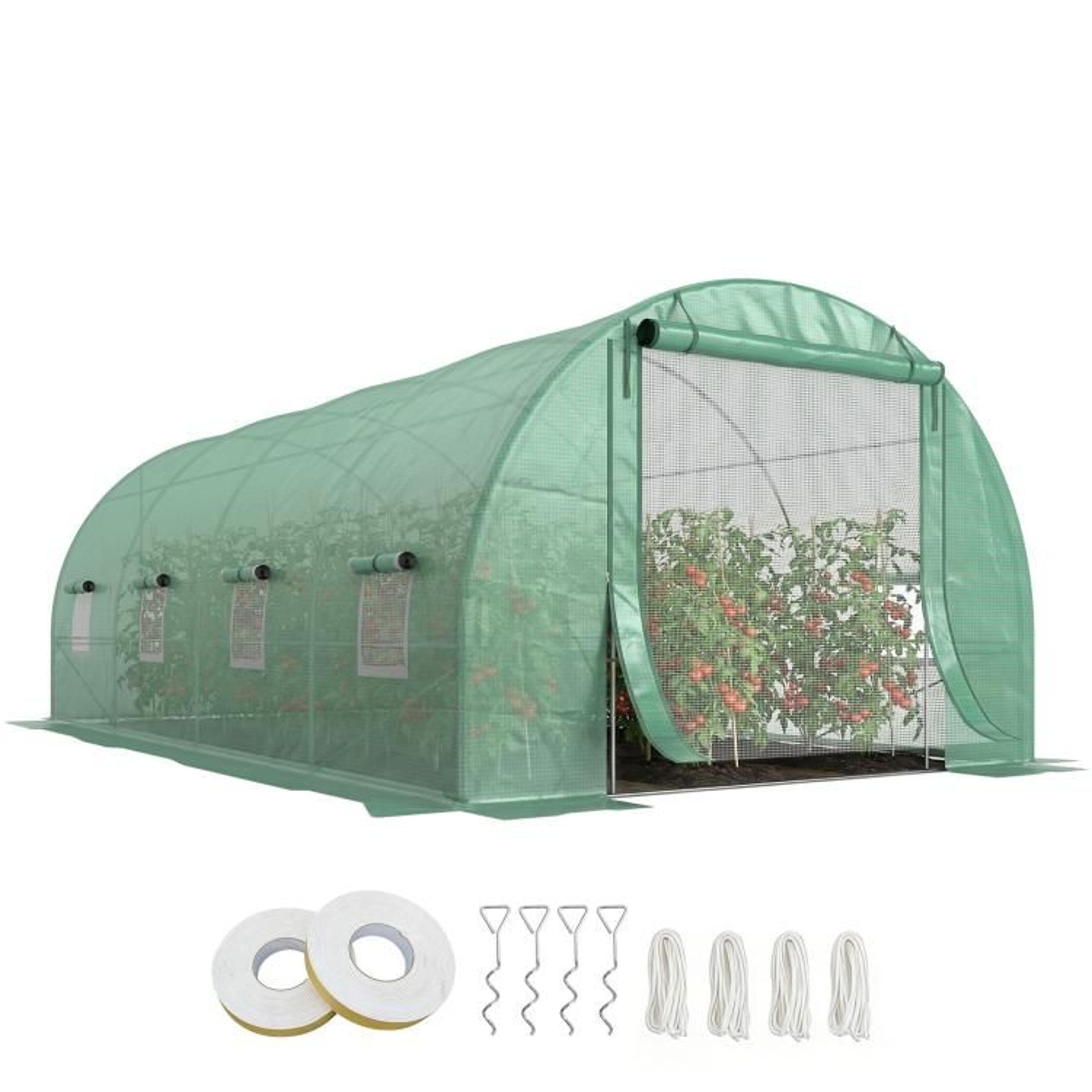19 x 10 x 7 ft walk-in tunnel greenhouse with steel frame and mesh windows