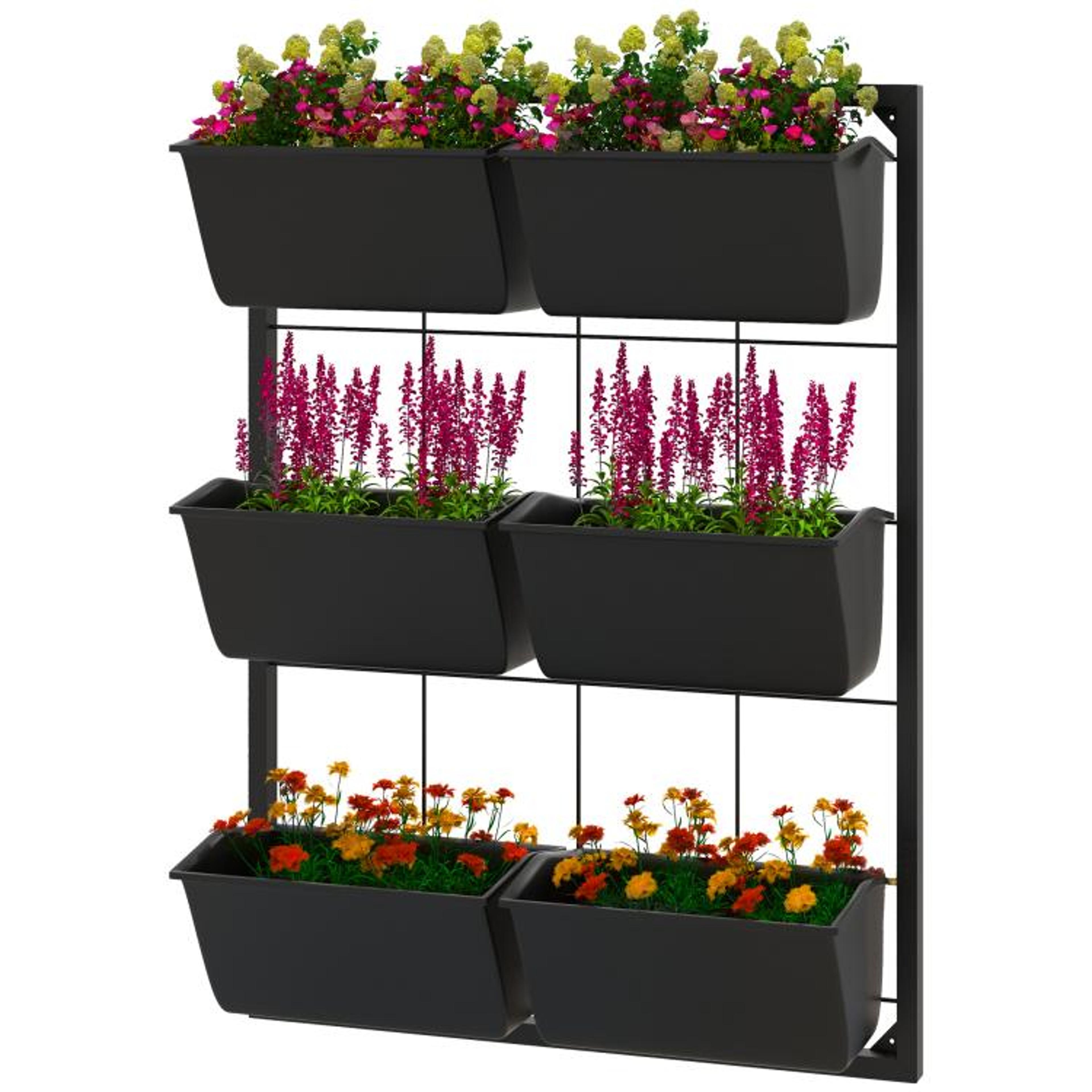 3Tier Wall Mounted Hanging Planter With 6 SelfDraining Pots  Black 1