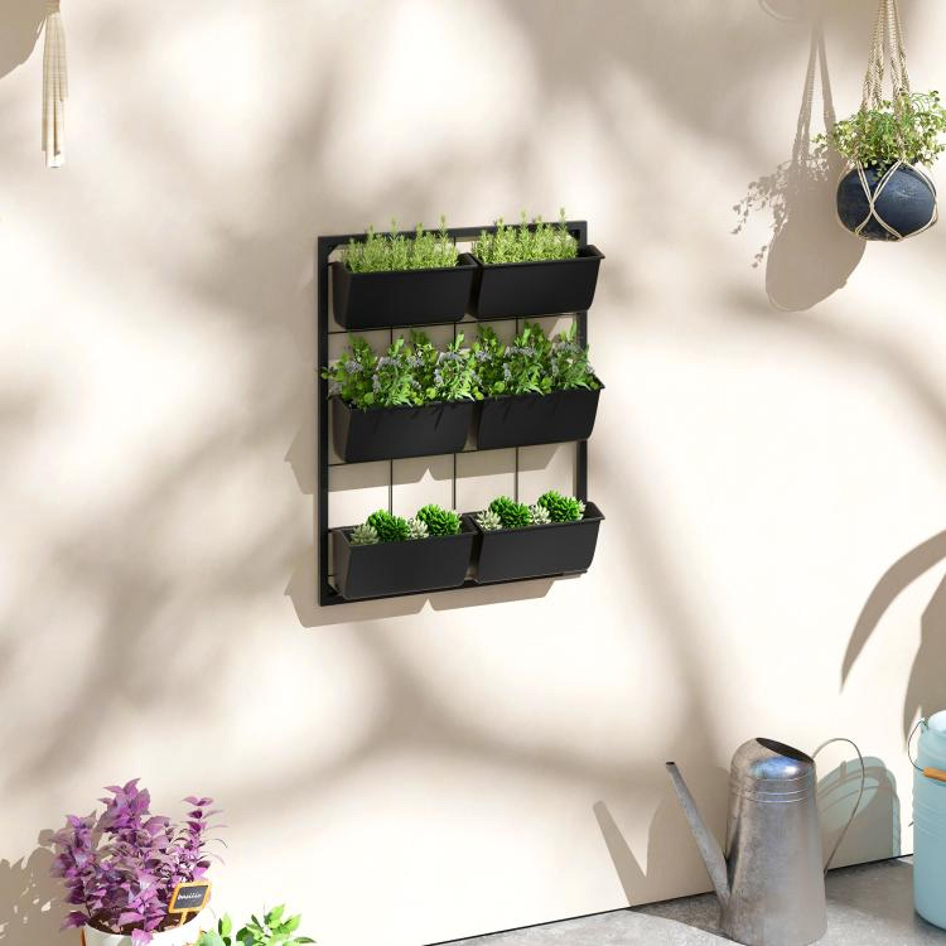 3Tier Wall Mounted Hanging Planter With 6 SelfDraining Pots  Black 2