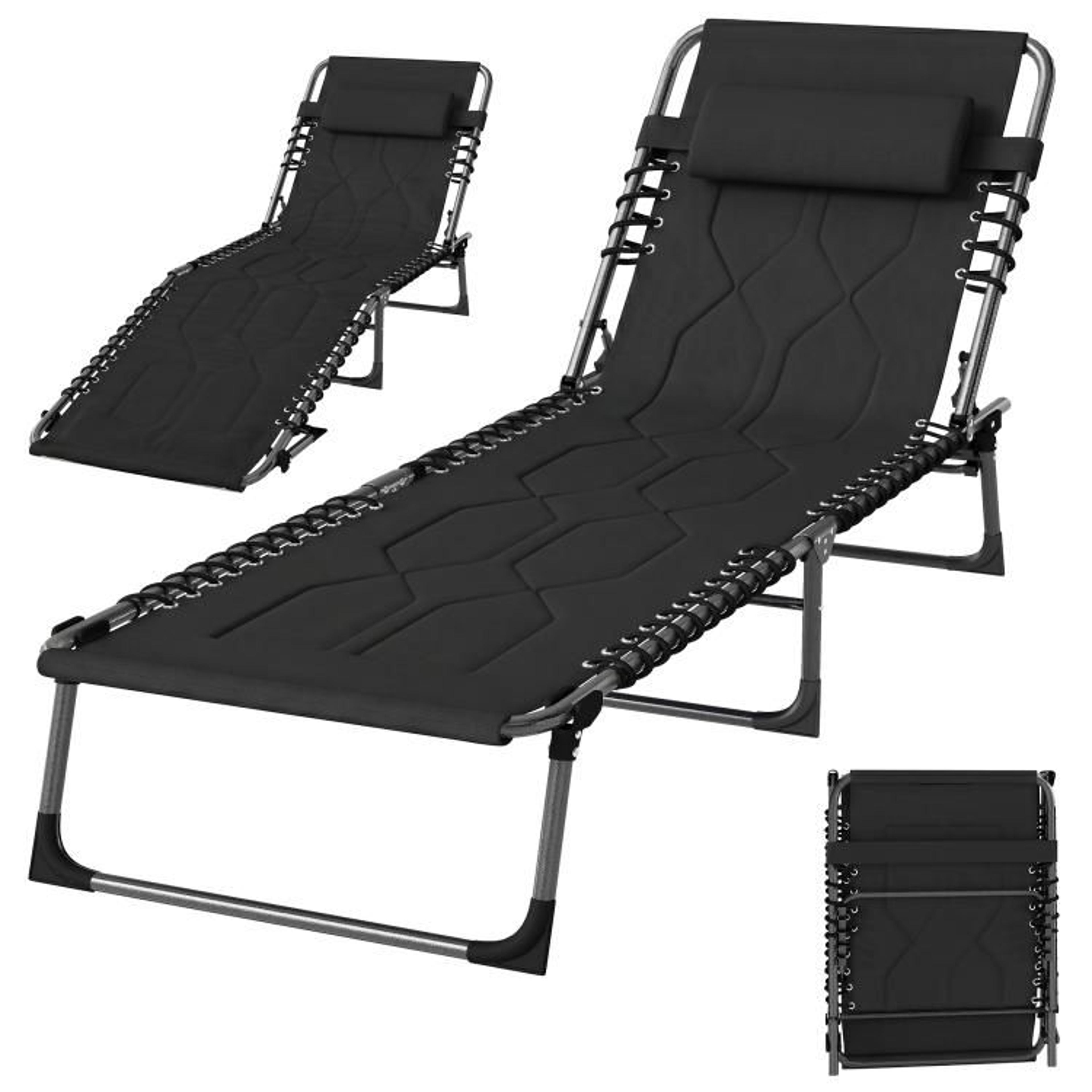 Padded Folding Outdoor Chaise Lounge Chair With Adjustable Backrest And Headrest 1