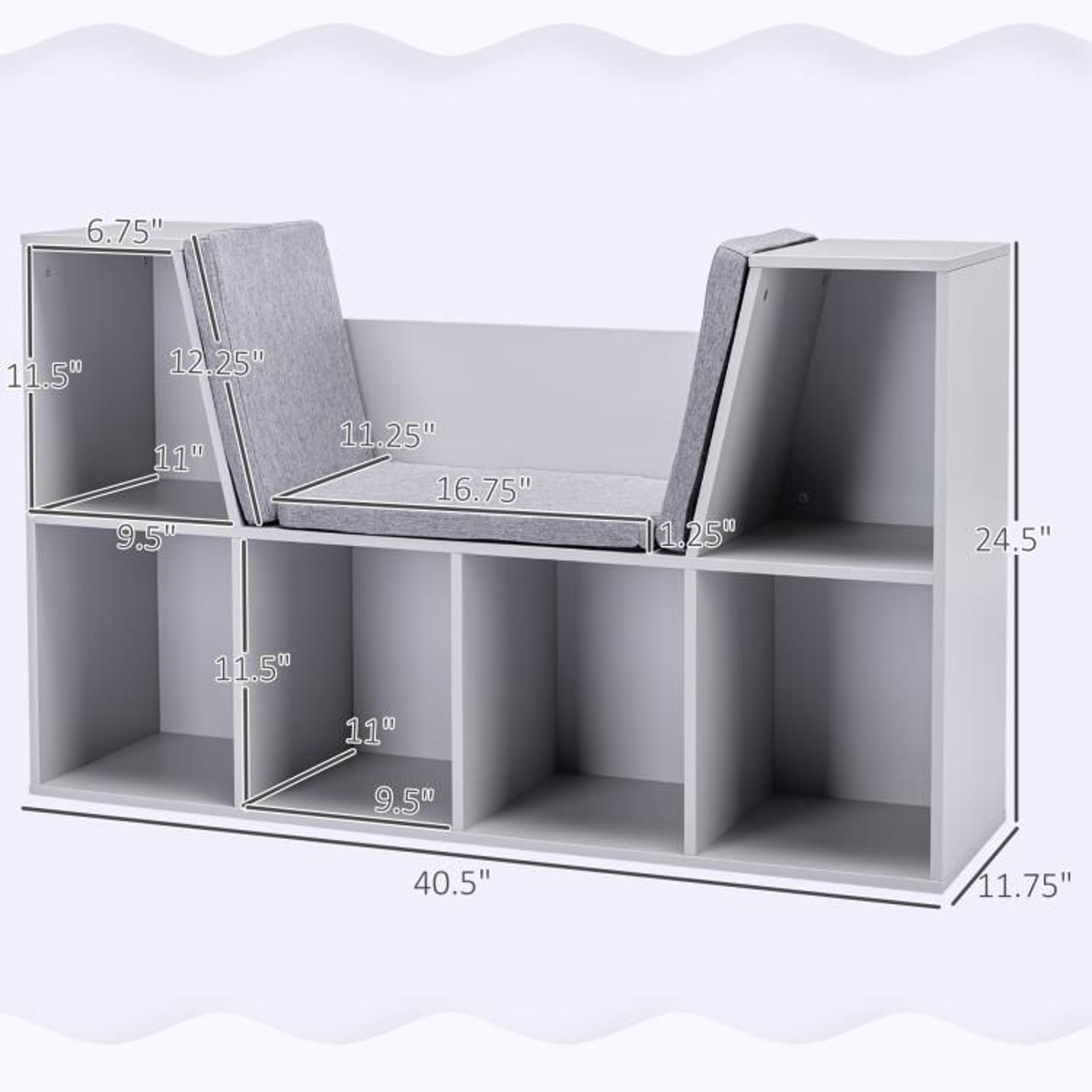 6Cubby Kids Bookcase With Cushioned Reading Nook And Storage Bench  Gray 4