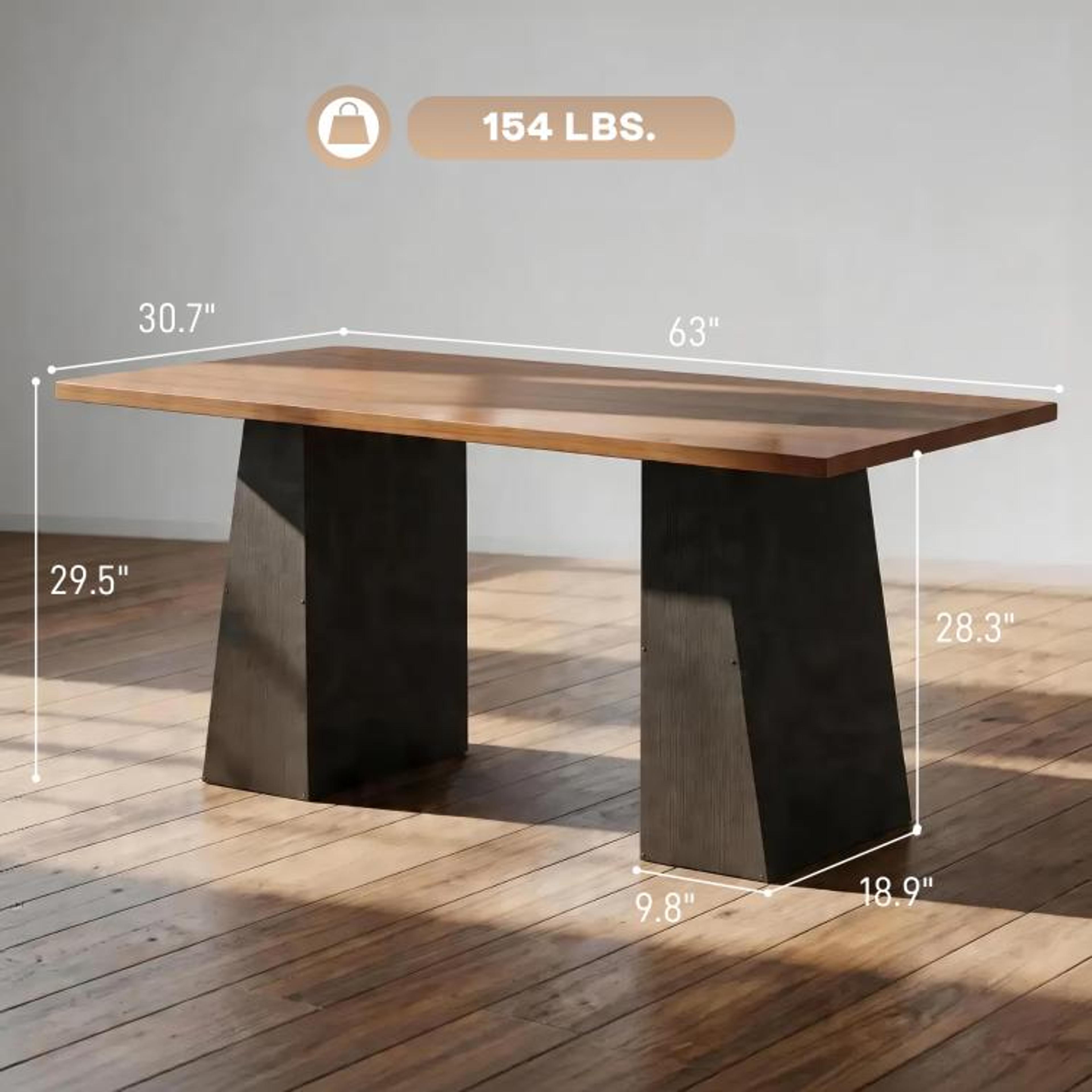 63 Inch Computer Desk With Trapezoidal Base In Light Walnut And Black 3