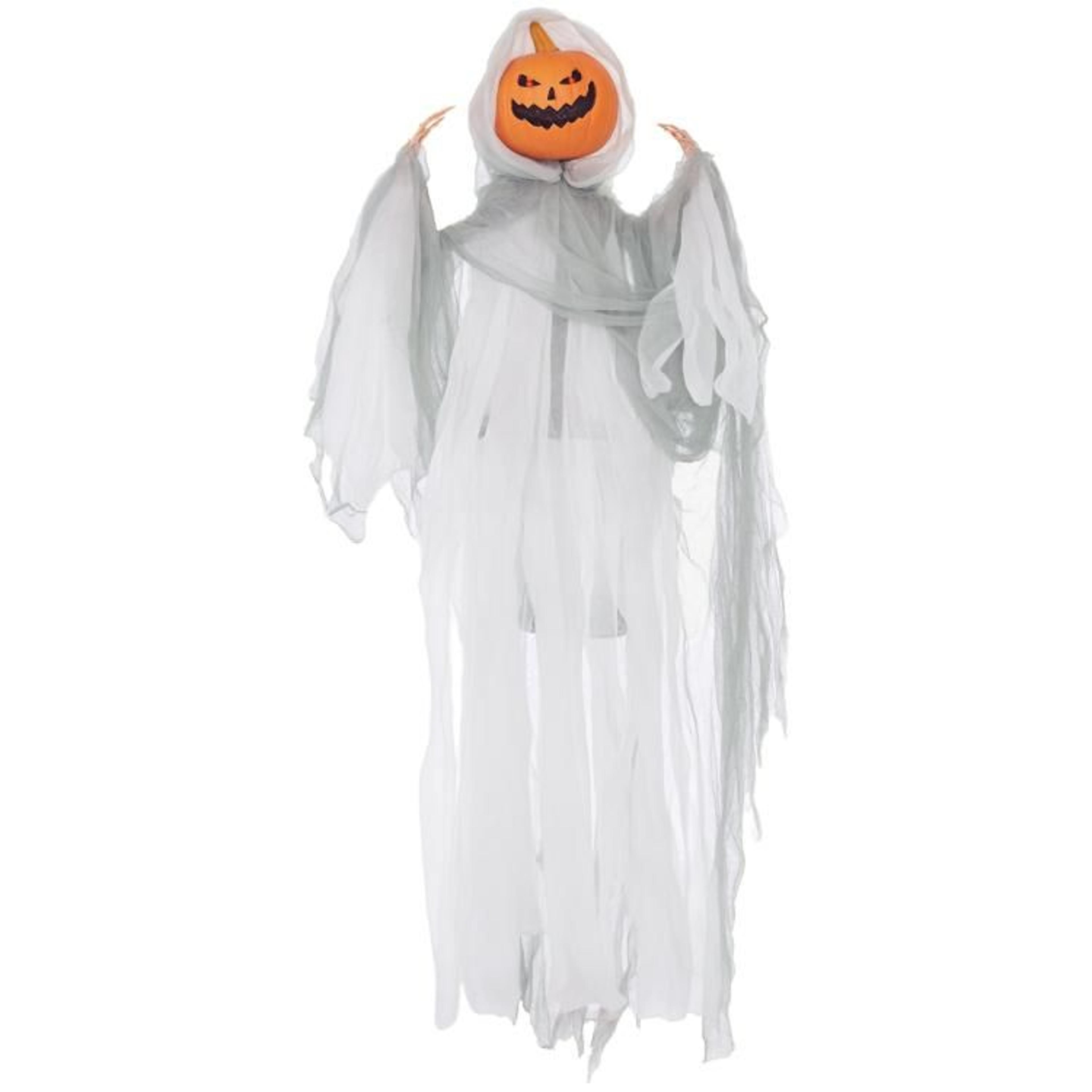 Hanging Halloween Pumpkin Ghost Decoration With Glowing Eyes And Sounds 3