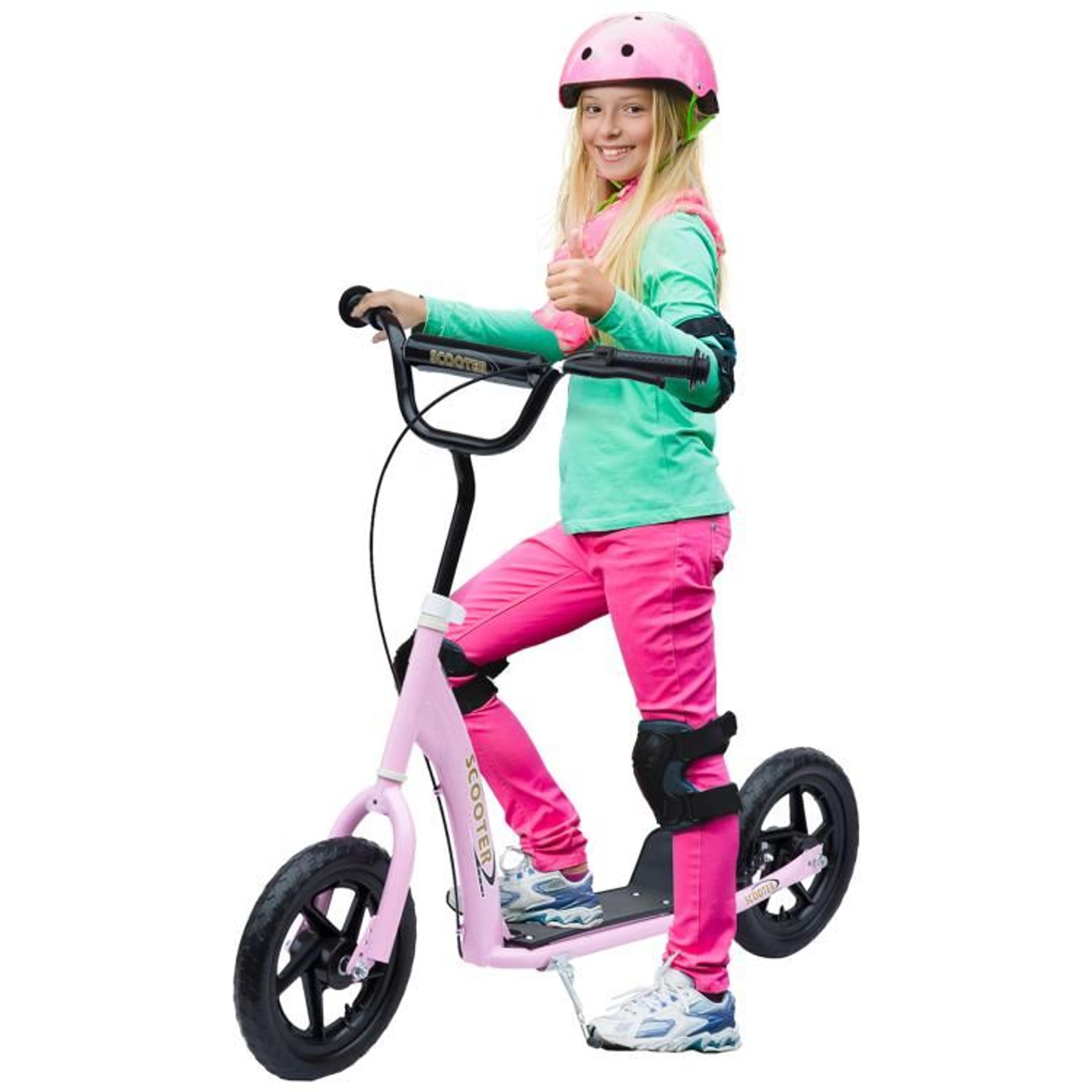 kids kick scooter with adjustable handlebar and 12-inch wheels  pink