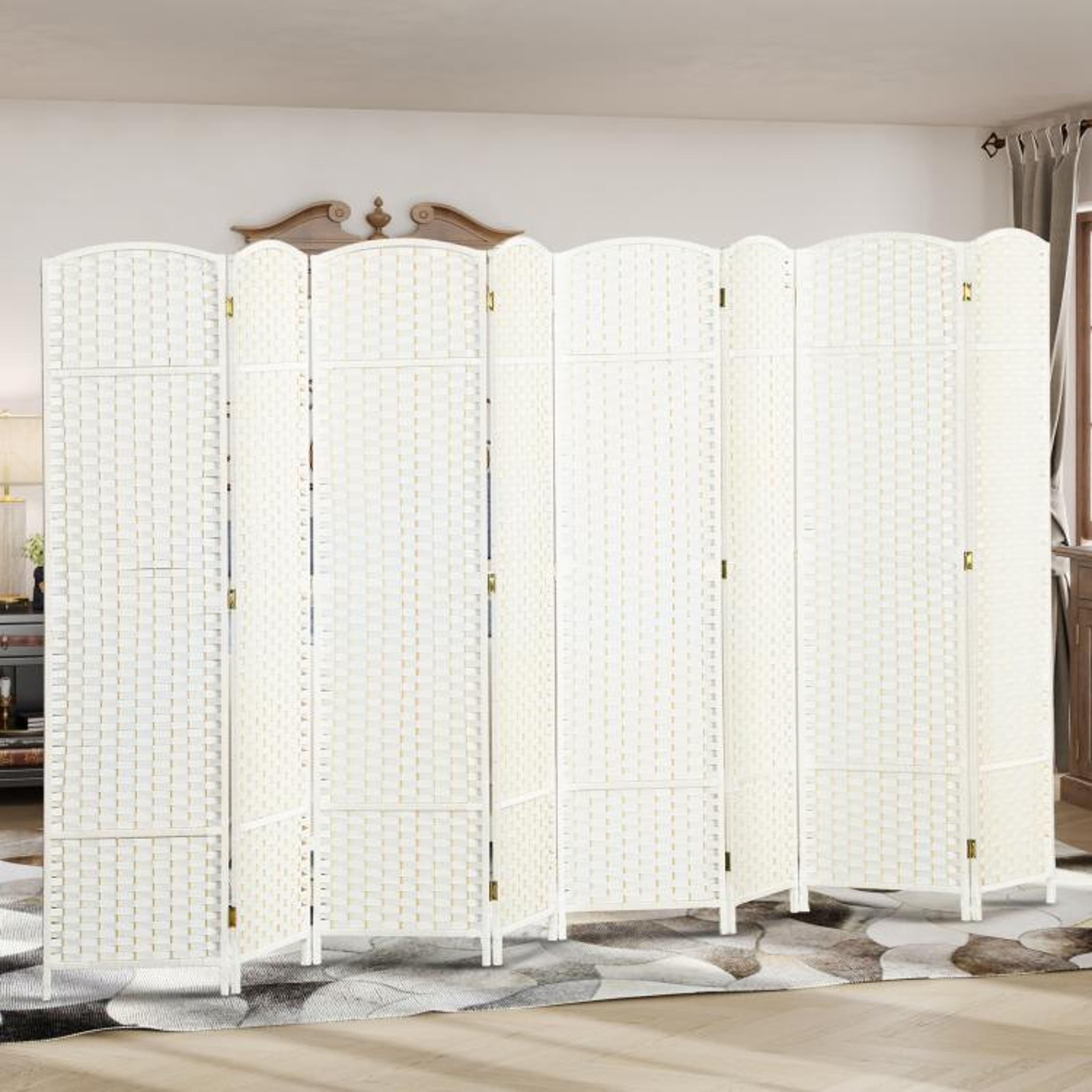8Panel Folding Room Divider Screen With Freestanding White Privacy Panels 3