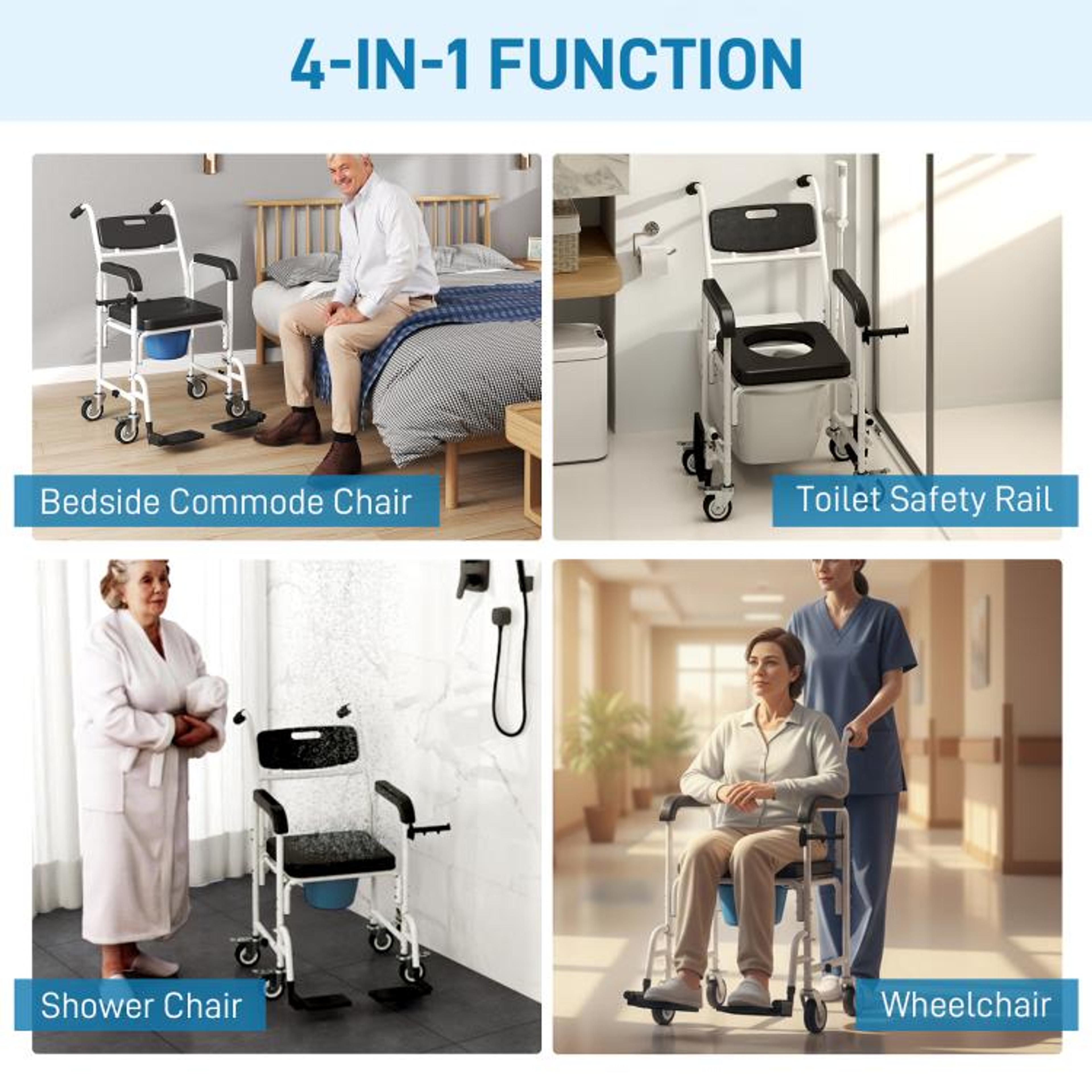 Rolling Shower Wheelchair And Bedside Commode Chair With Locking Wheels 6