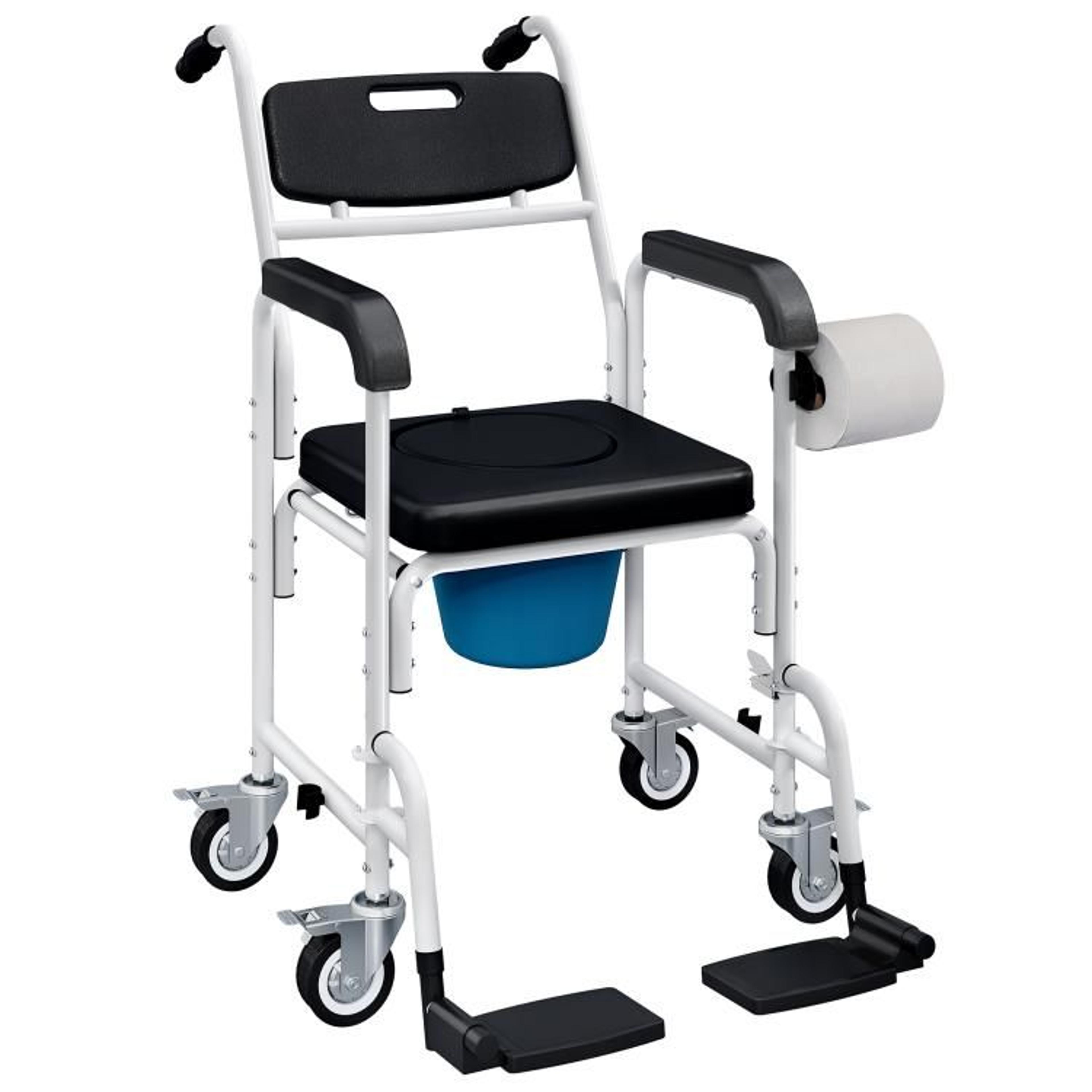 rolling shower wheelchair and bedside commode chair with locking wheels