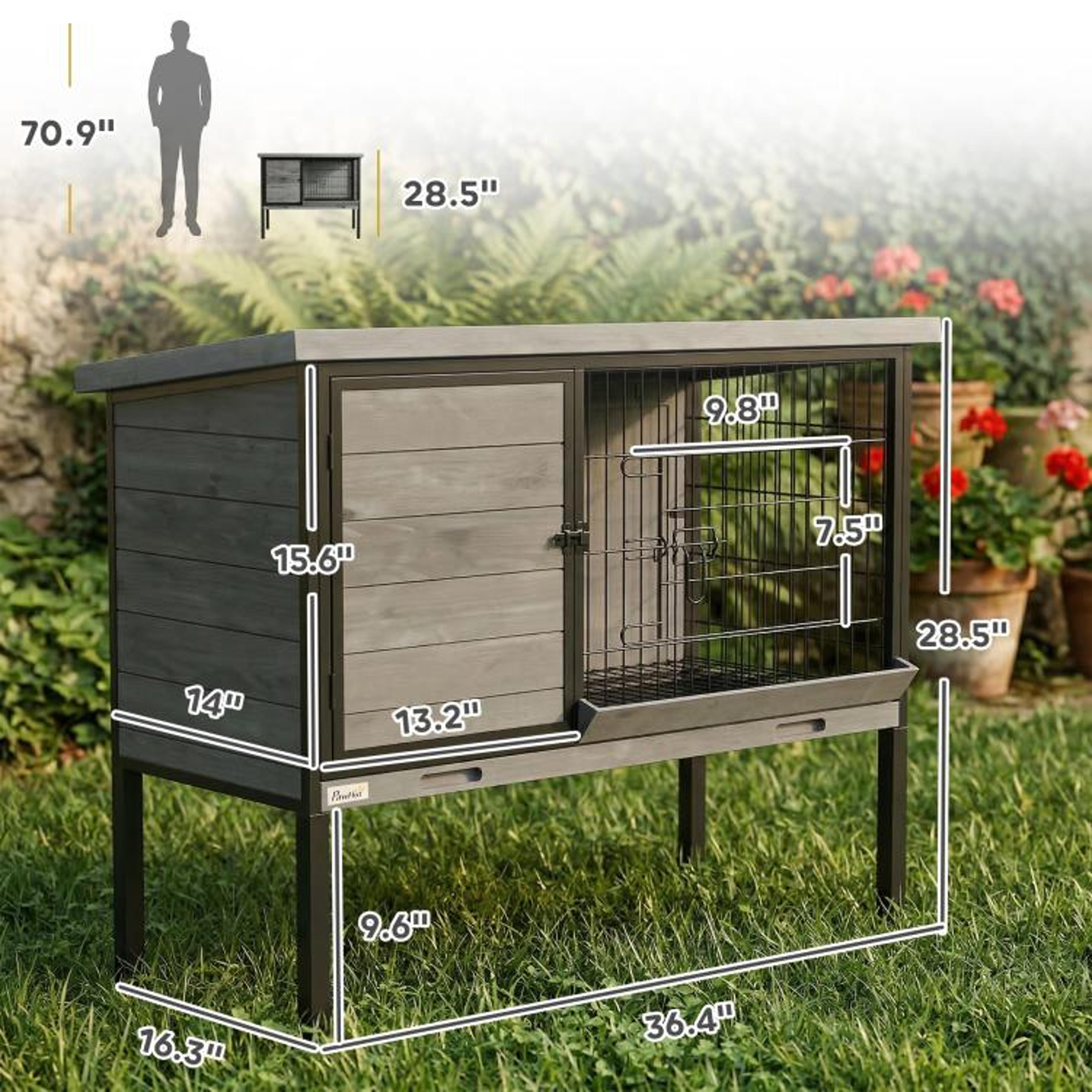 Elevated Outdoor Rabbit Hutch With PullOut Tray And Opening Roof 4