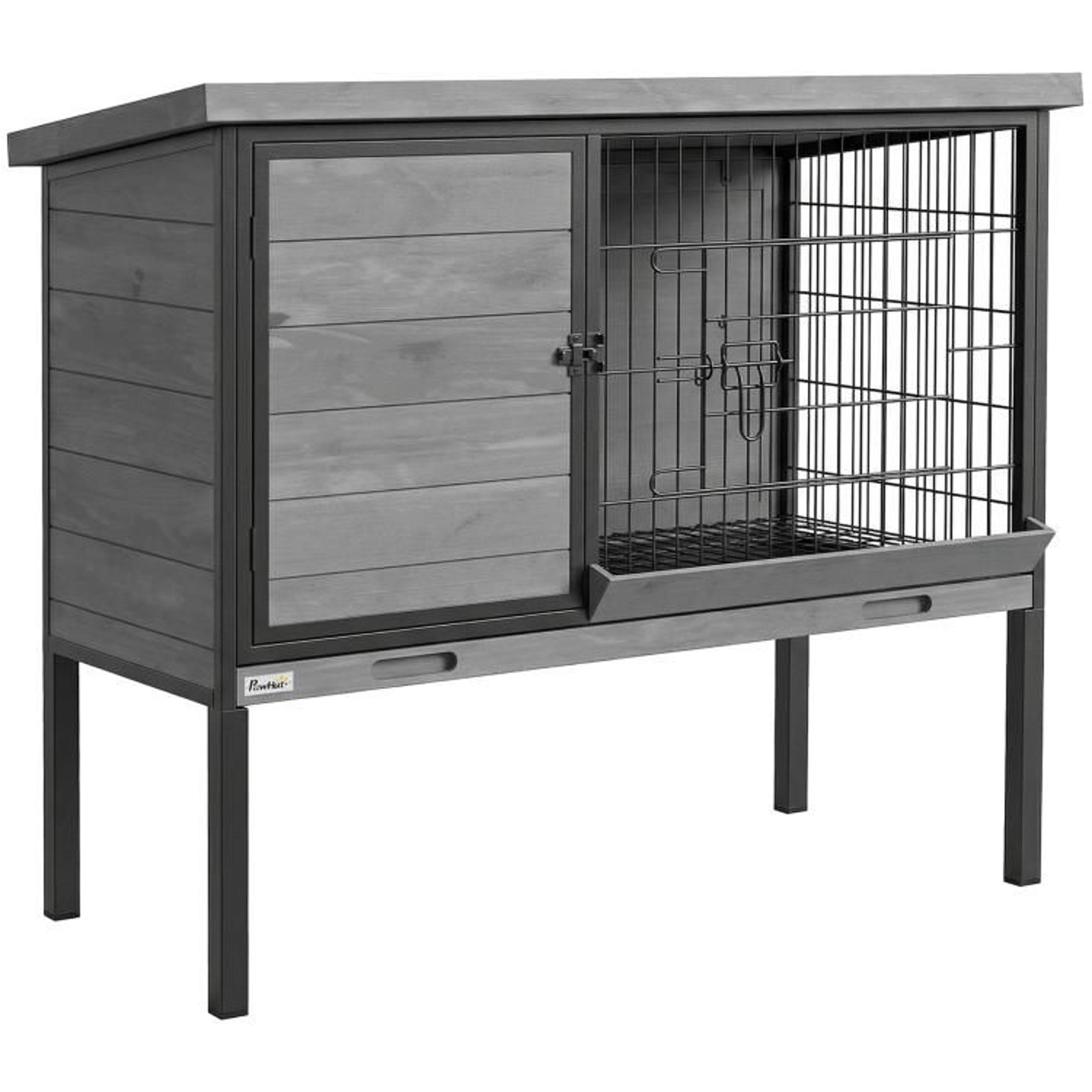 Elevated Outdoor Rabbit Hutch With PullOut Tray And Opening Roof 1