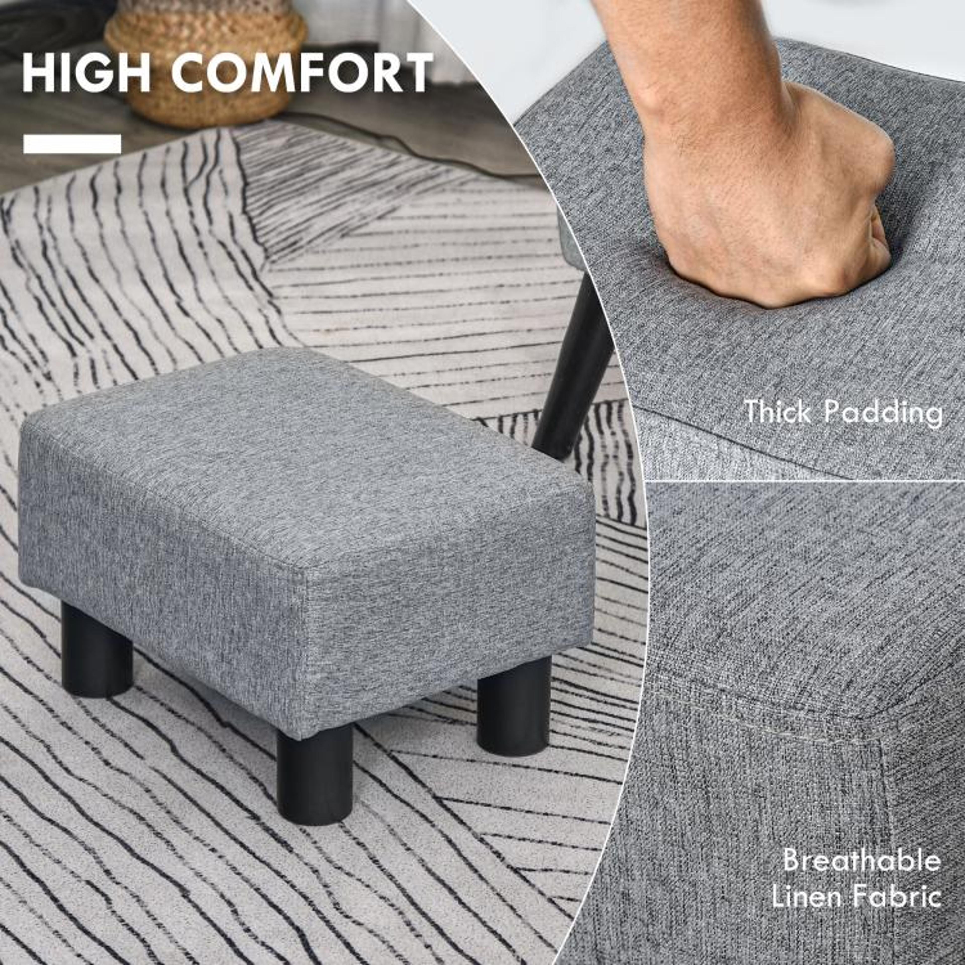 Small Gray Ottoman Foot Rest With Linen Upholstery And Padded Cushion 6