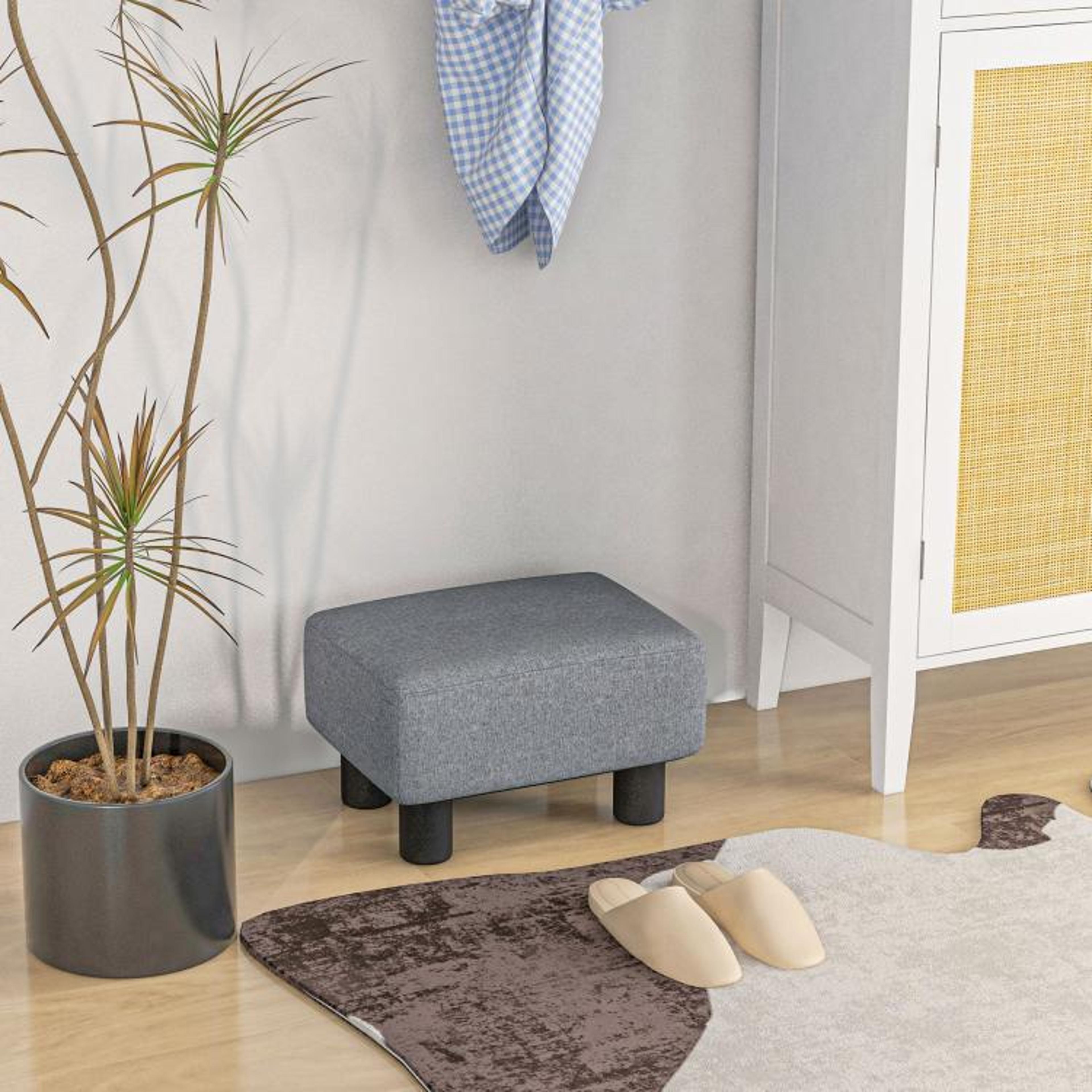 Small Gray Ottoman Foot Rest With Linen Upholstery And Padded Cushion 3