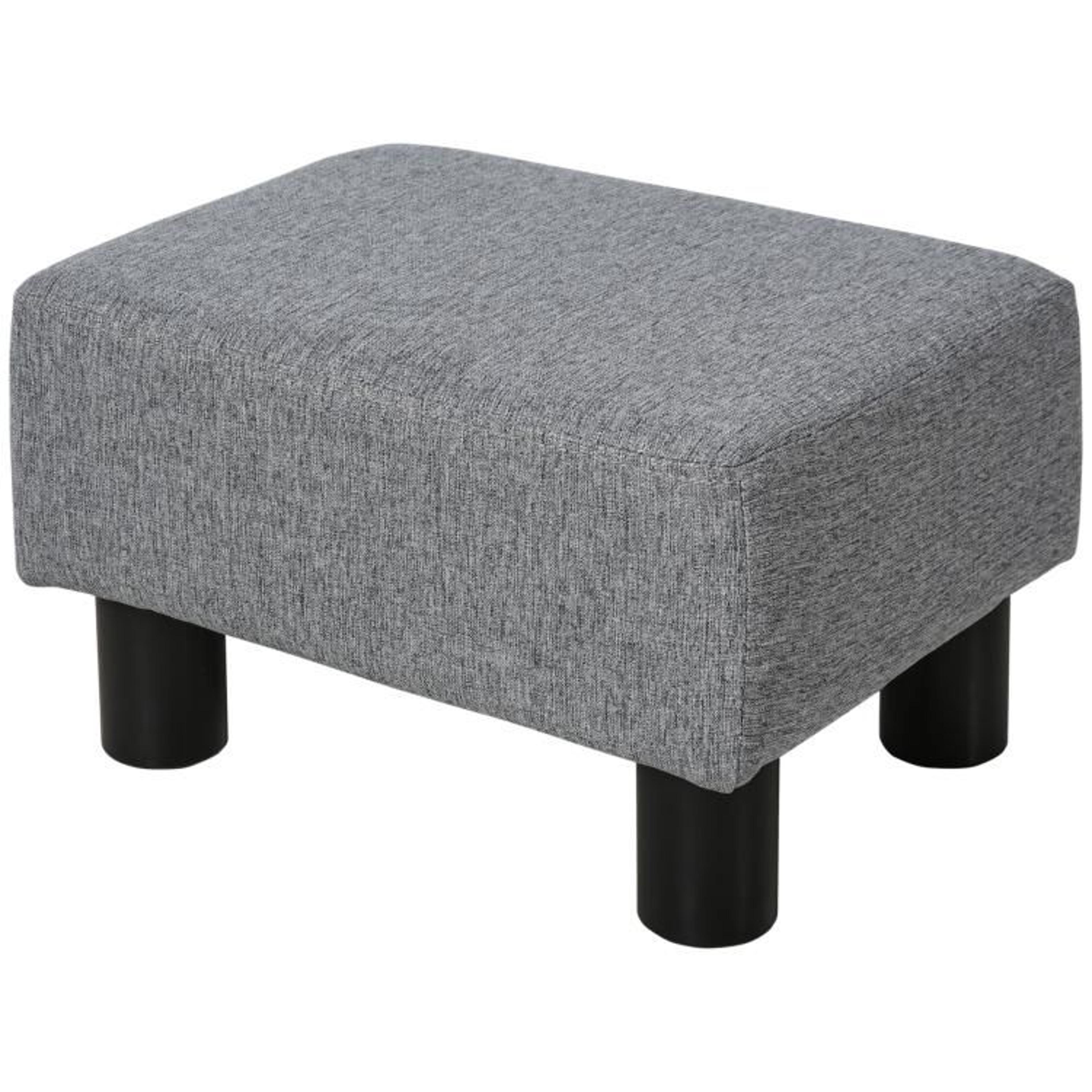 Small Gray Ottoman Foot Rest With Linen Upholstery And Padded Cushion 1