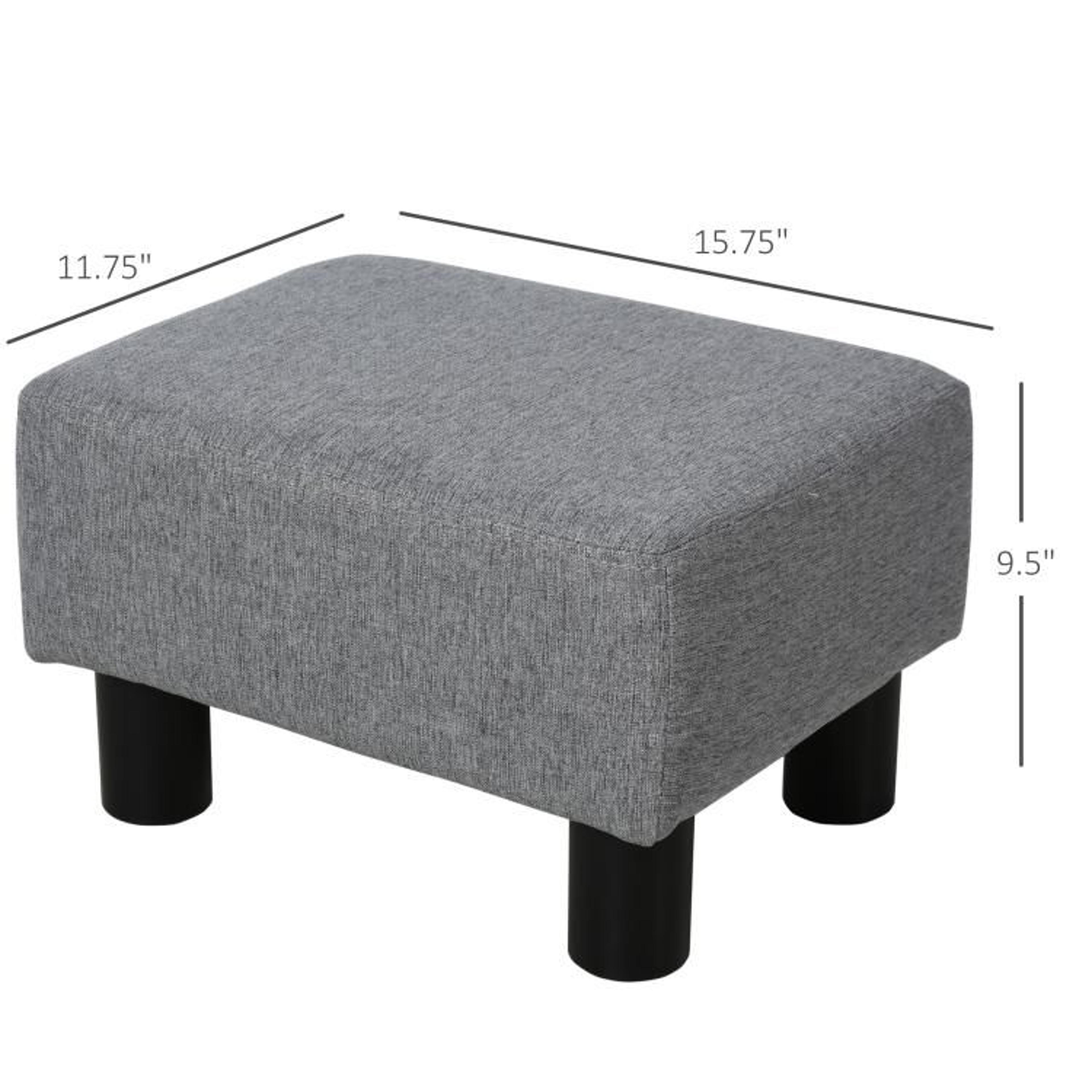 Small Gray Ottoman Foot Rest With Linen Upholstery And Padded Cushion 4